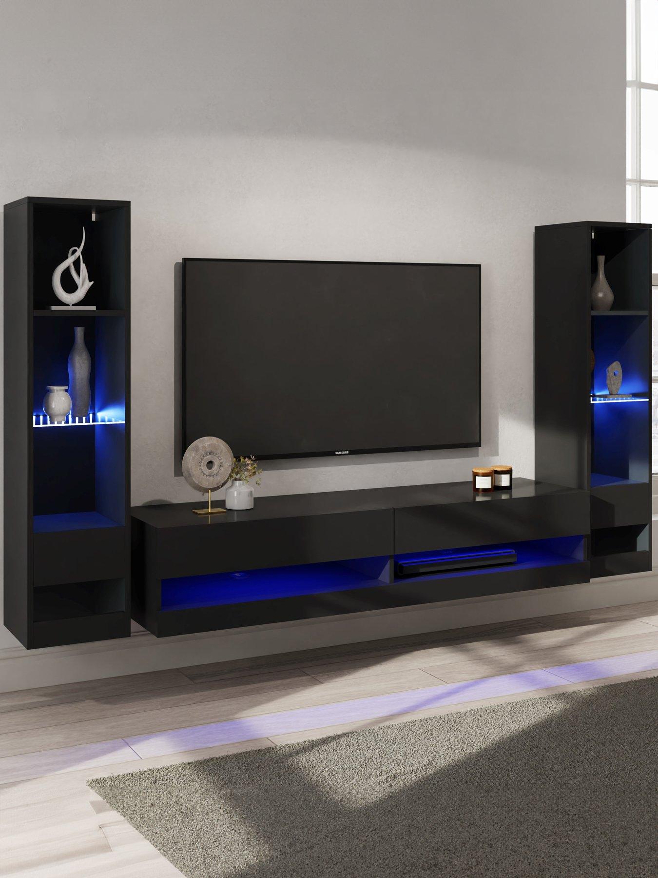 GFW Galicia 150 Cms Tv Unit + 2 Shelf Units - Fits up to 65 inch TV - Black