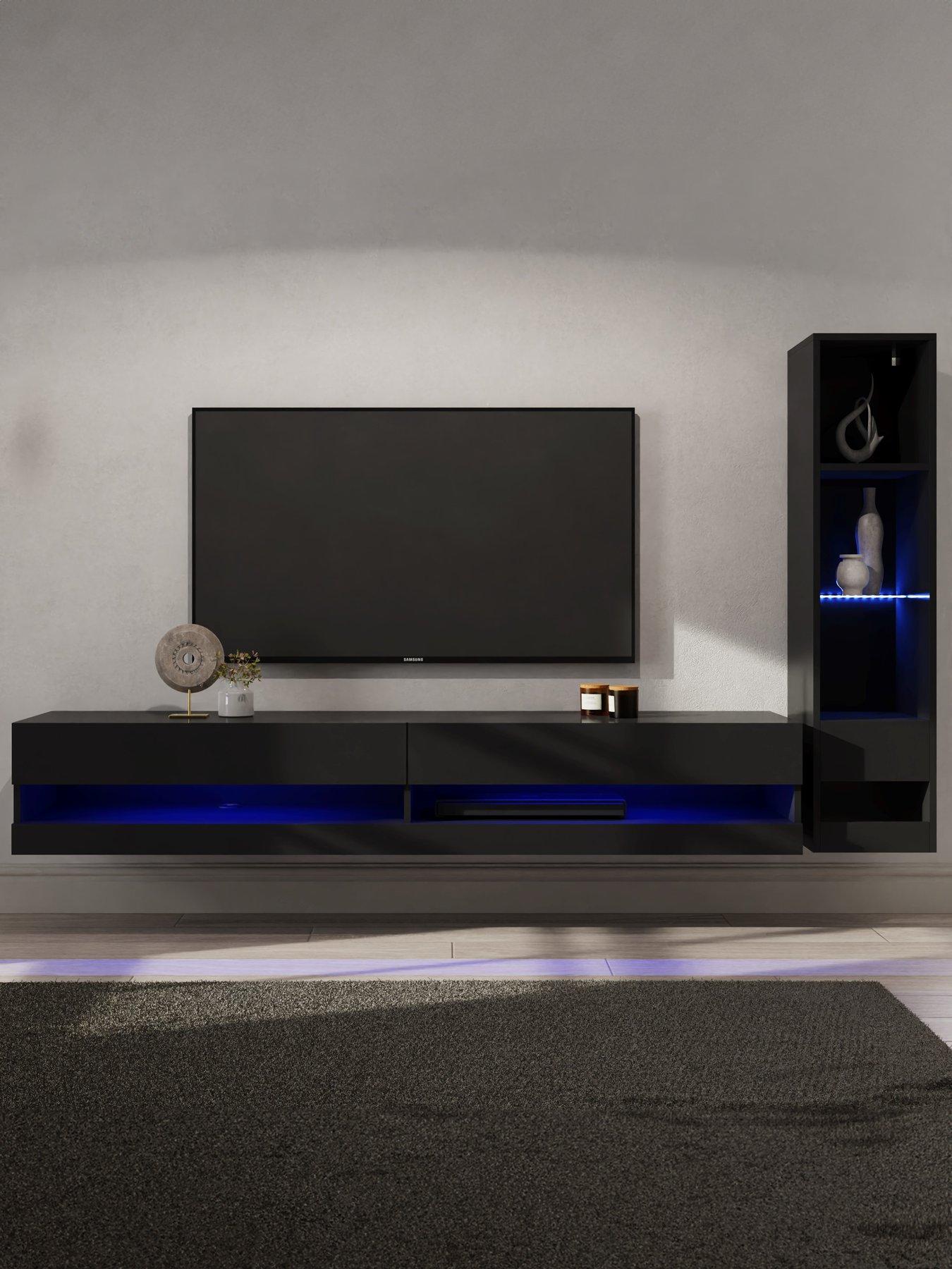 GFW Galicia 180 cm TV Unit + Shelf Unit - fits up to 80 inch TV - Black