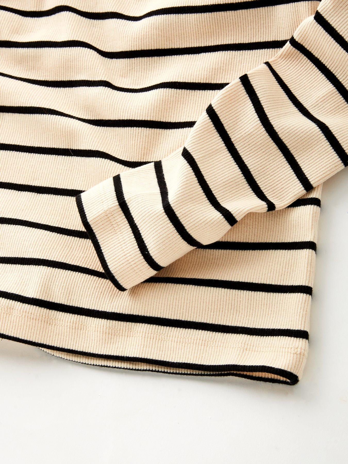 Image 4 of 4 of V by Very Girls Rib Frill Should Contrast Tipping Long Sleeve Top - Stripe