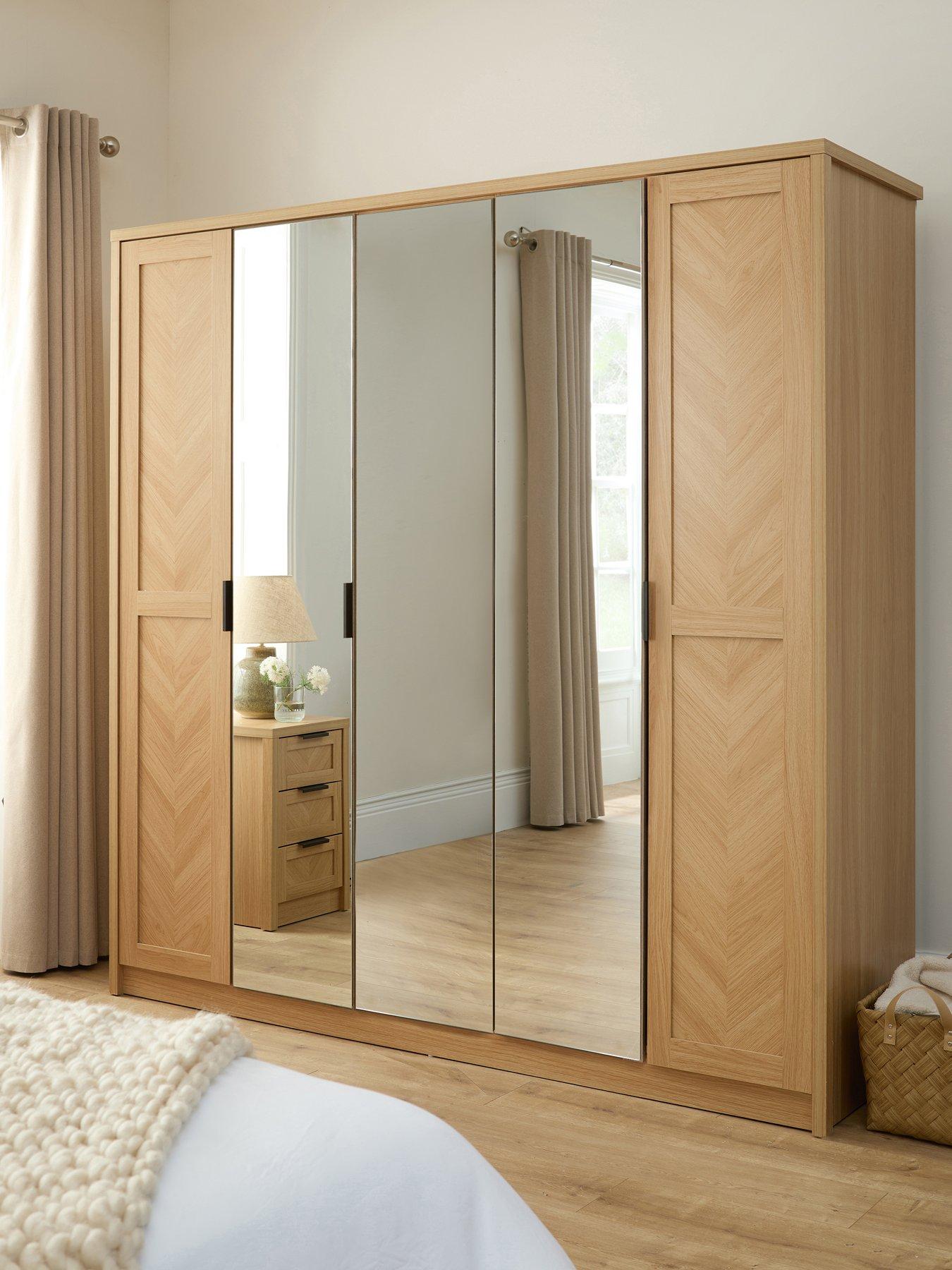 very-home-chevry-5-door-mirrored-wardrobe-oak