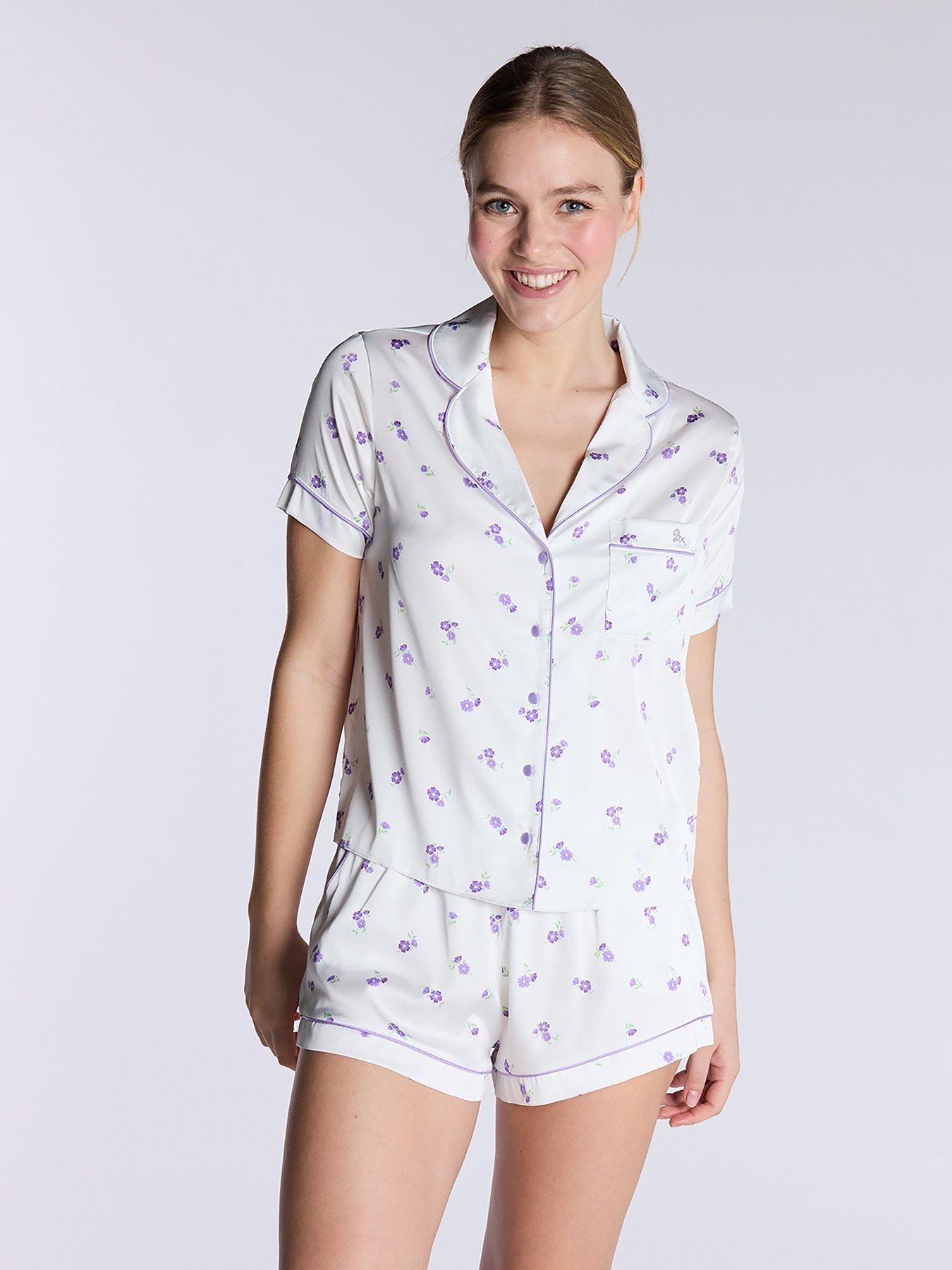 undefined Luxe Satin Floral Short Sleeve Pyjama Set - White