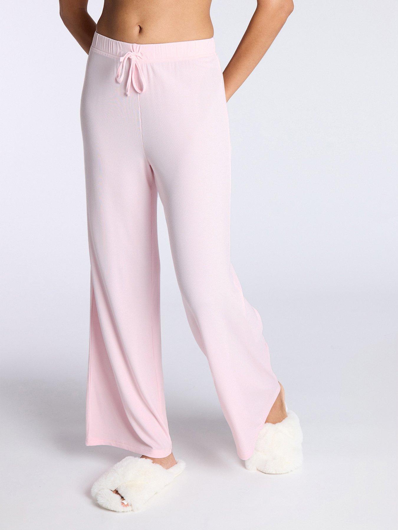 undefined Rib Modal Wide Leg Pants - Pink