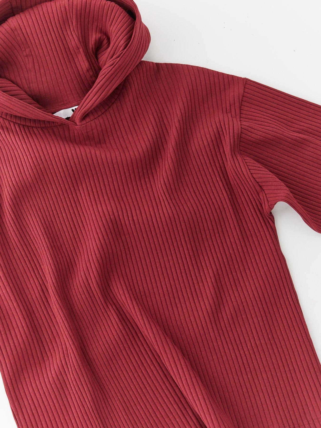 Image 4 of 4 of V by Very Girls Rib Hoody With Wide Leg Trouser Set - Burgundy