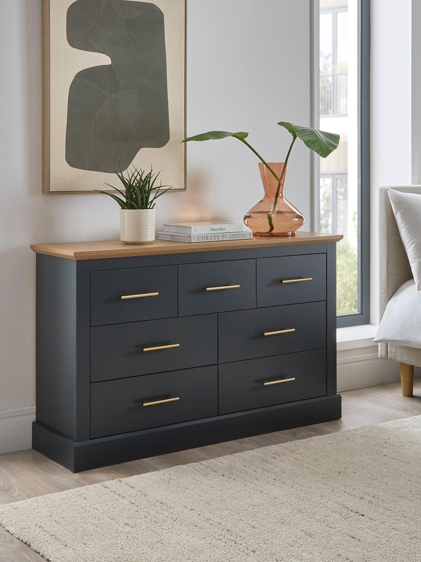 The Very Collection Shenfield 3 + 4 Drawer Chest - Graphite/Wood Effect - FSC® Certified