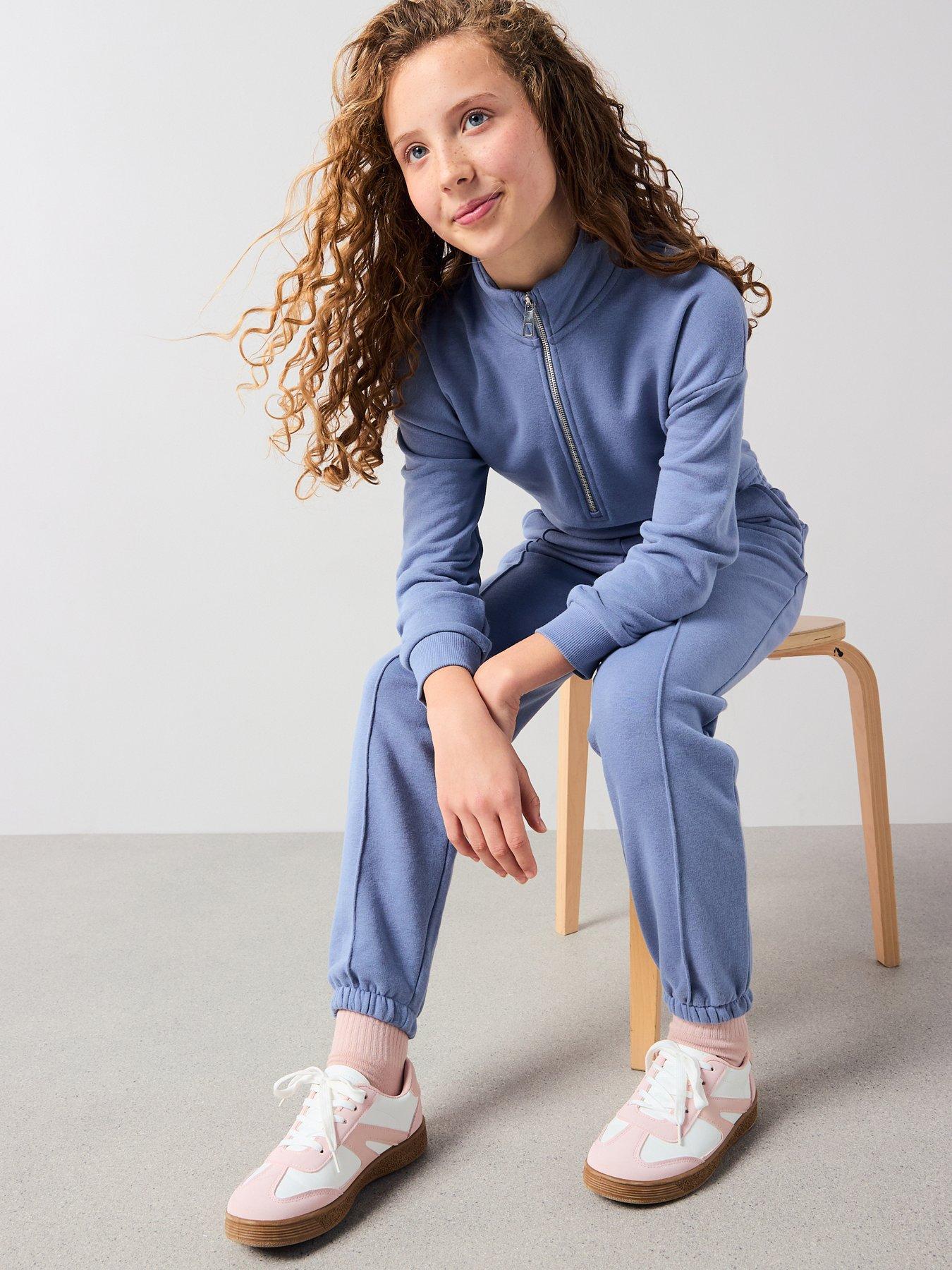  image of v-by-very-girls-jersey-long-sleeve-elasticated-waist-jumpsuit-blue