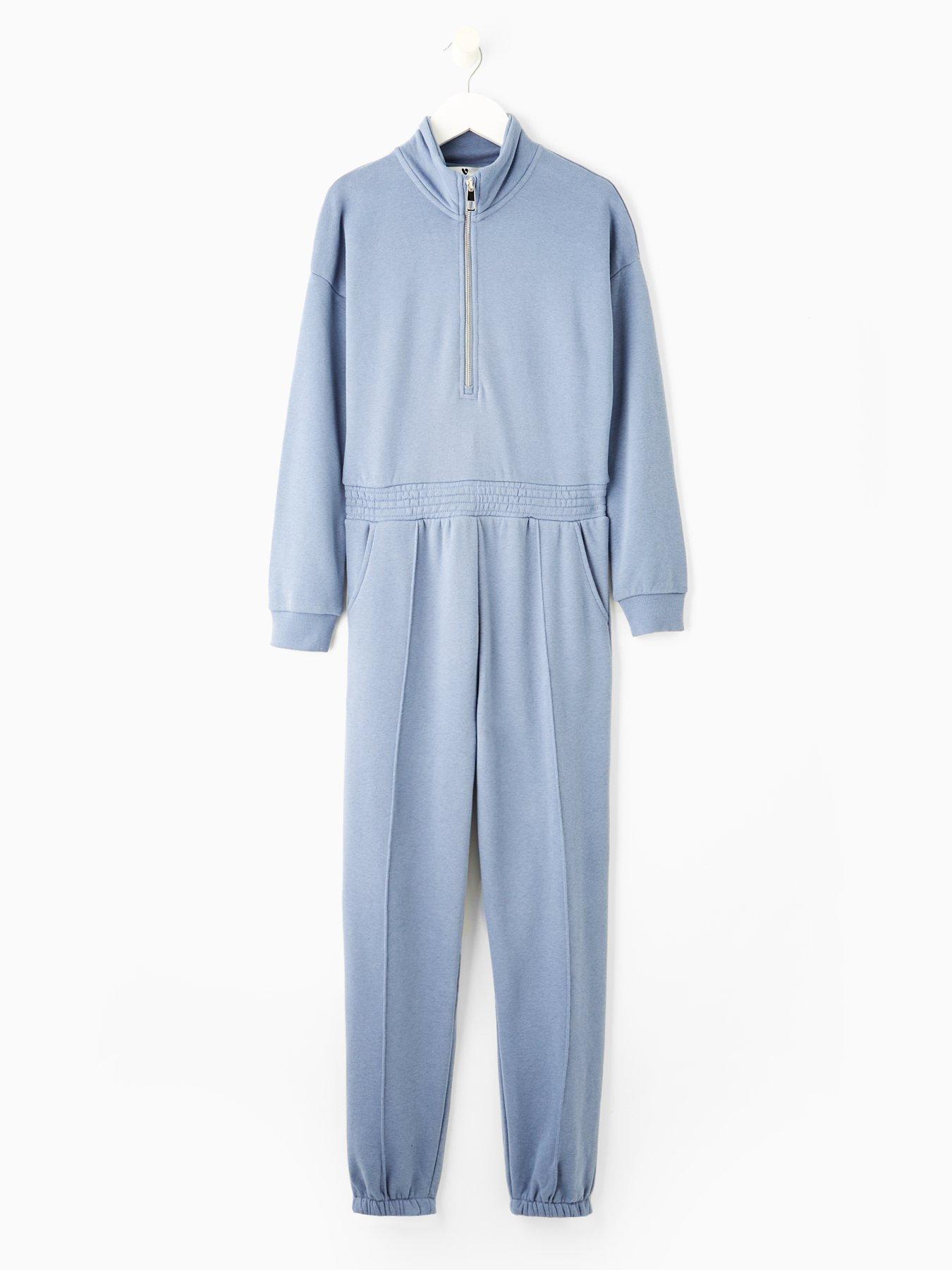  image of v-by-very-girls-jersey-long-sleeve-elasticated-waist-jumpsuit-blue