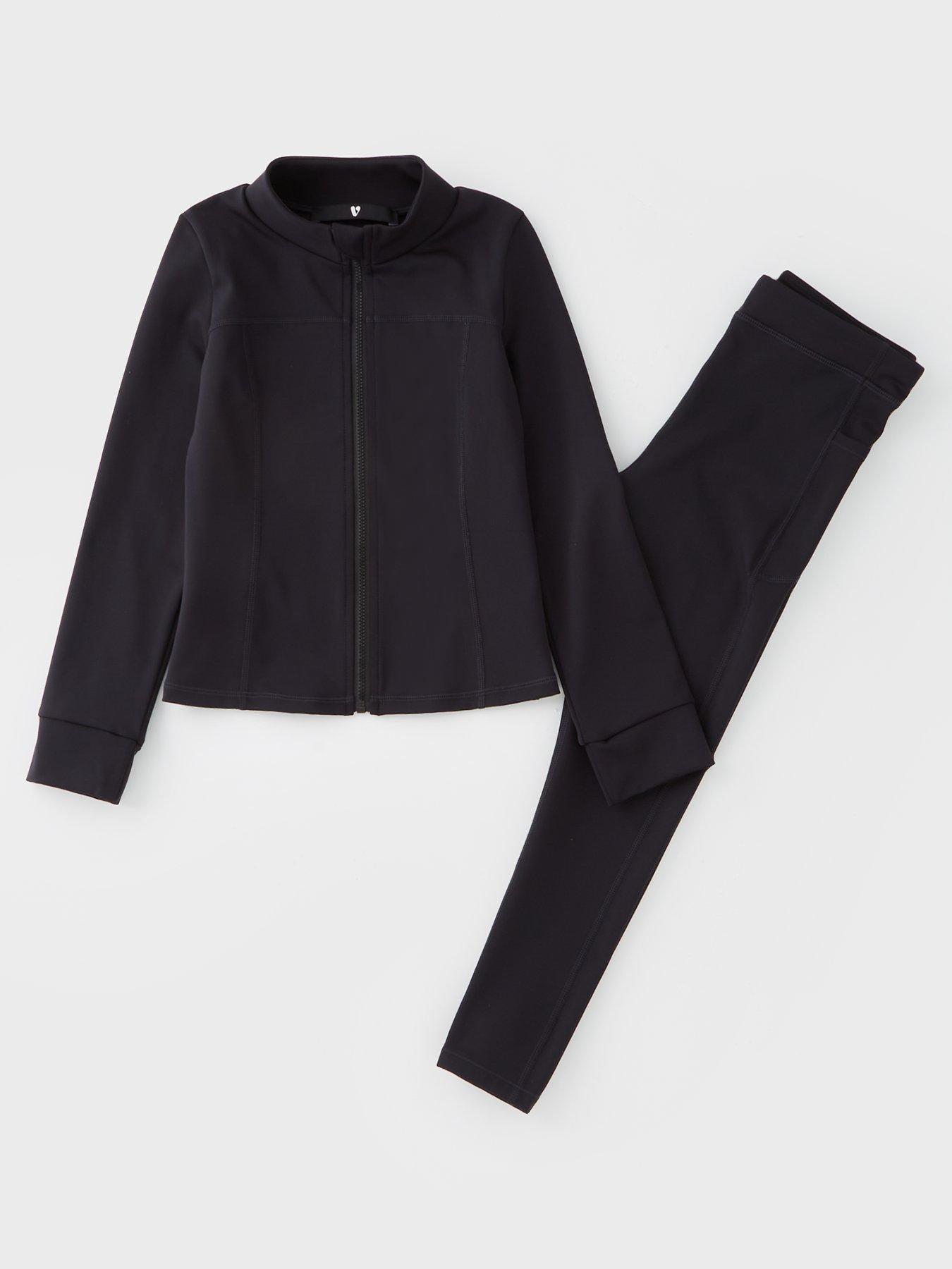 undefined Girls Sports Legging And Zip Up Top Set - Black