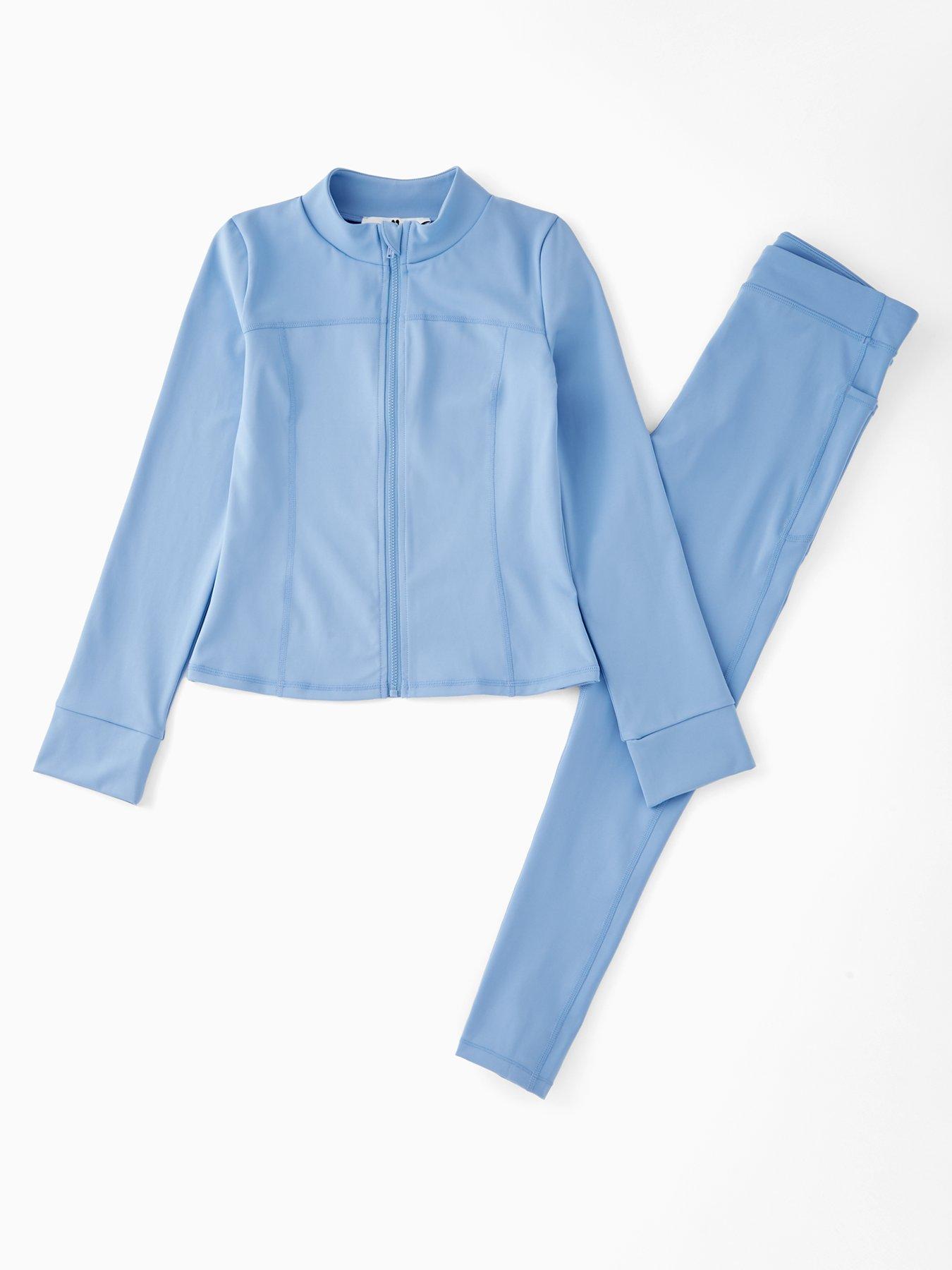 front image of the-very-collection-girls-sports-legging-and-zip-up-top-set-blue