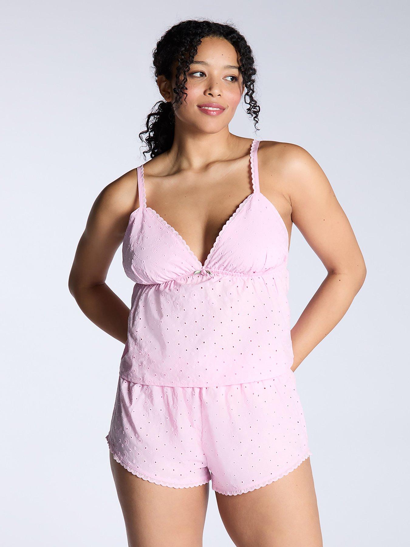 undefined Broderie Cami  &  Short Pyjama Set - Pink - Pink