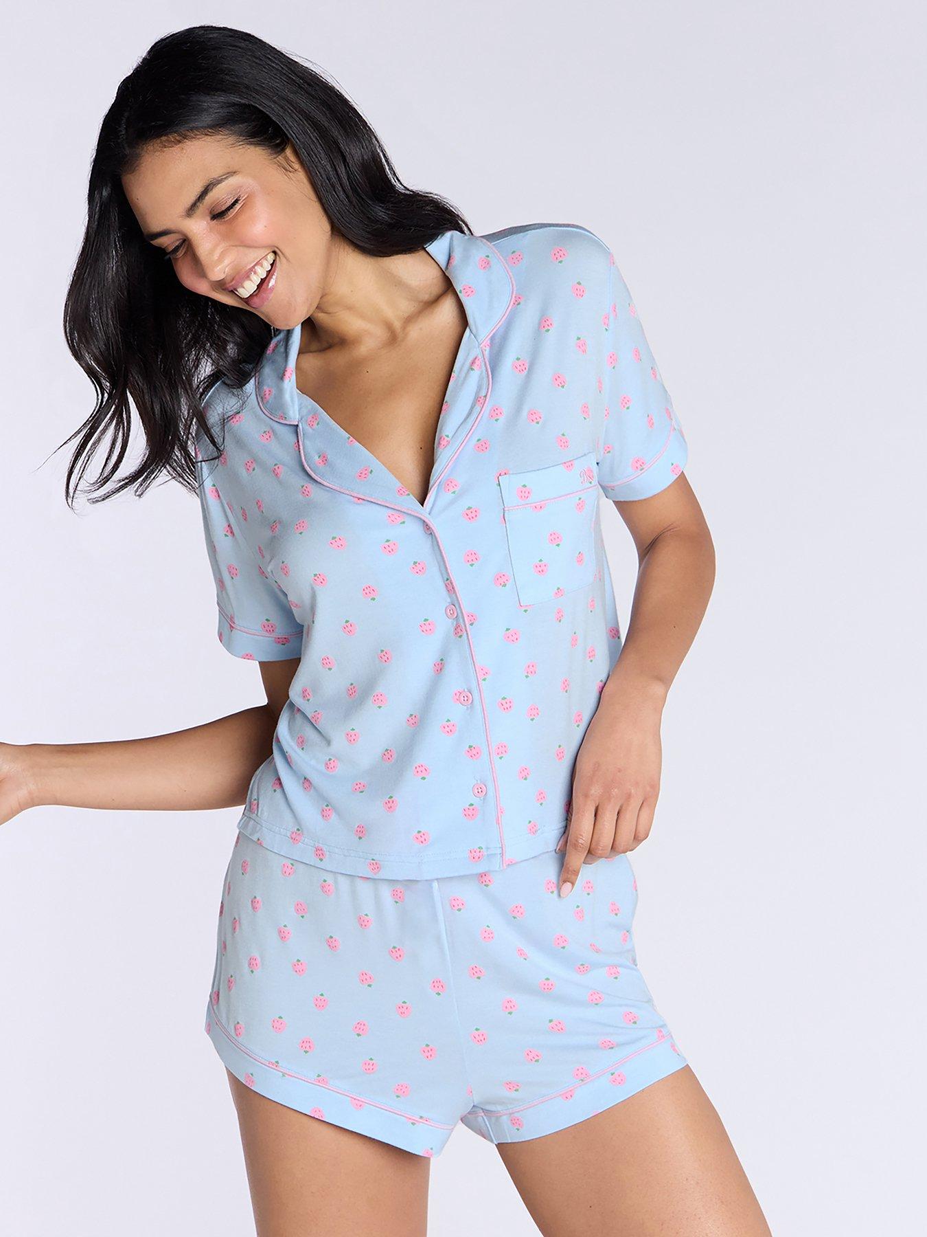 undefined Strawberry Modal Short Sleeve Pyjama Set - Powder Blue