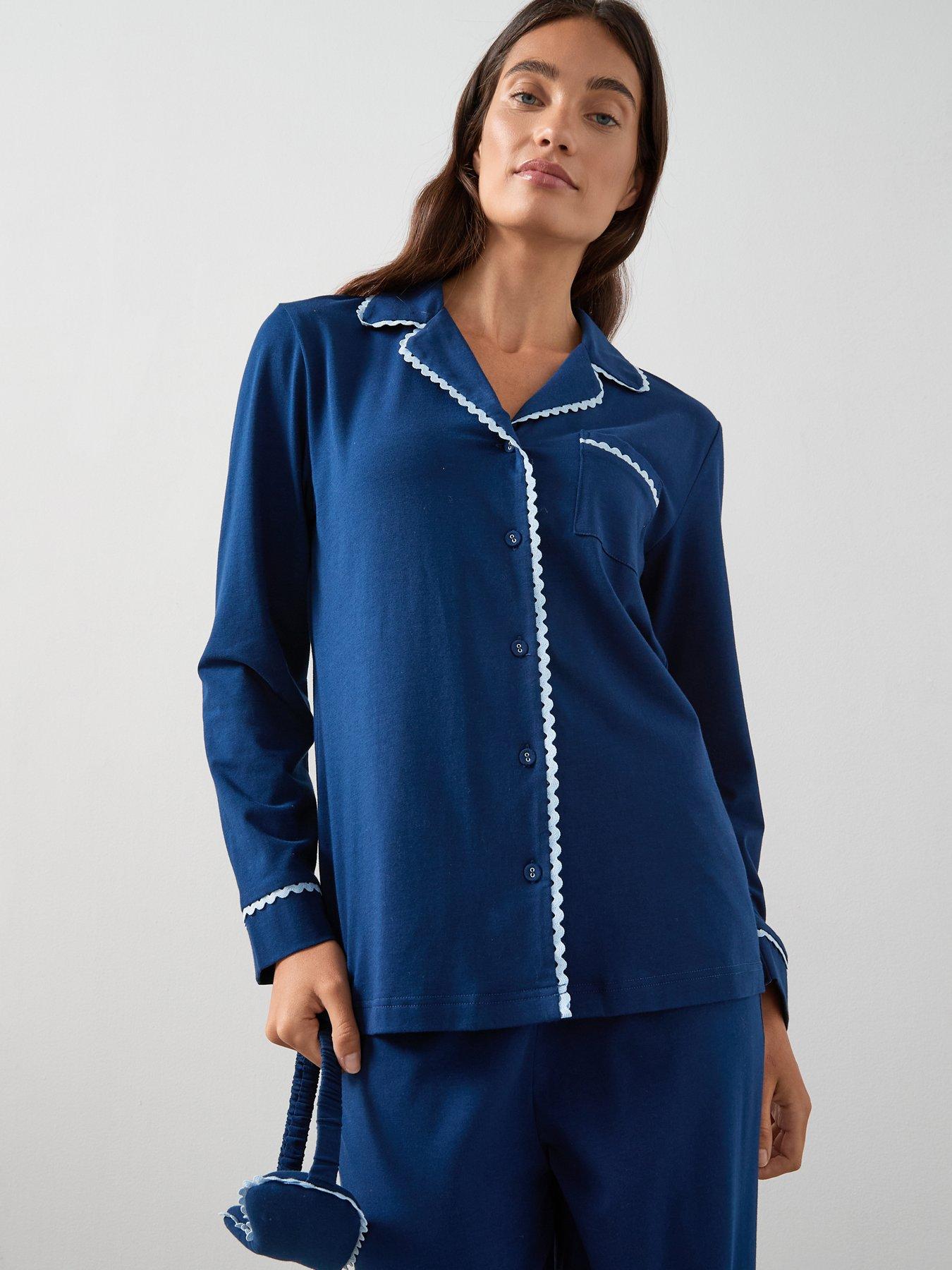Image 4 of 6 of The Very Collection Lace Trim Revere PJ Set with Matching Eyemask - Blue