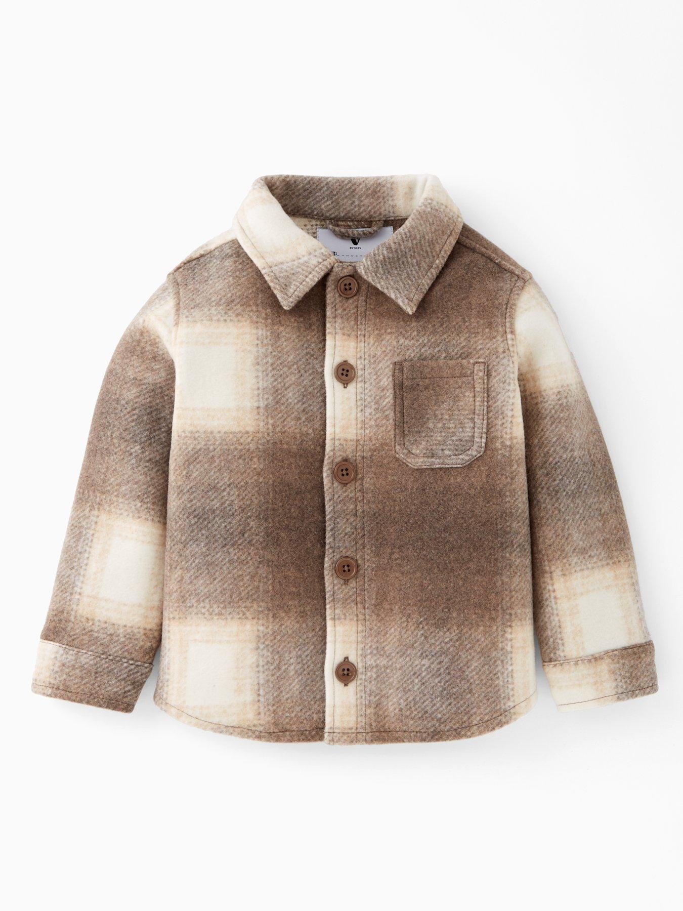 undefined Boys Fleece Lined Checked Button Up Shacket - Brown