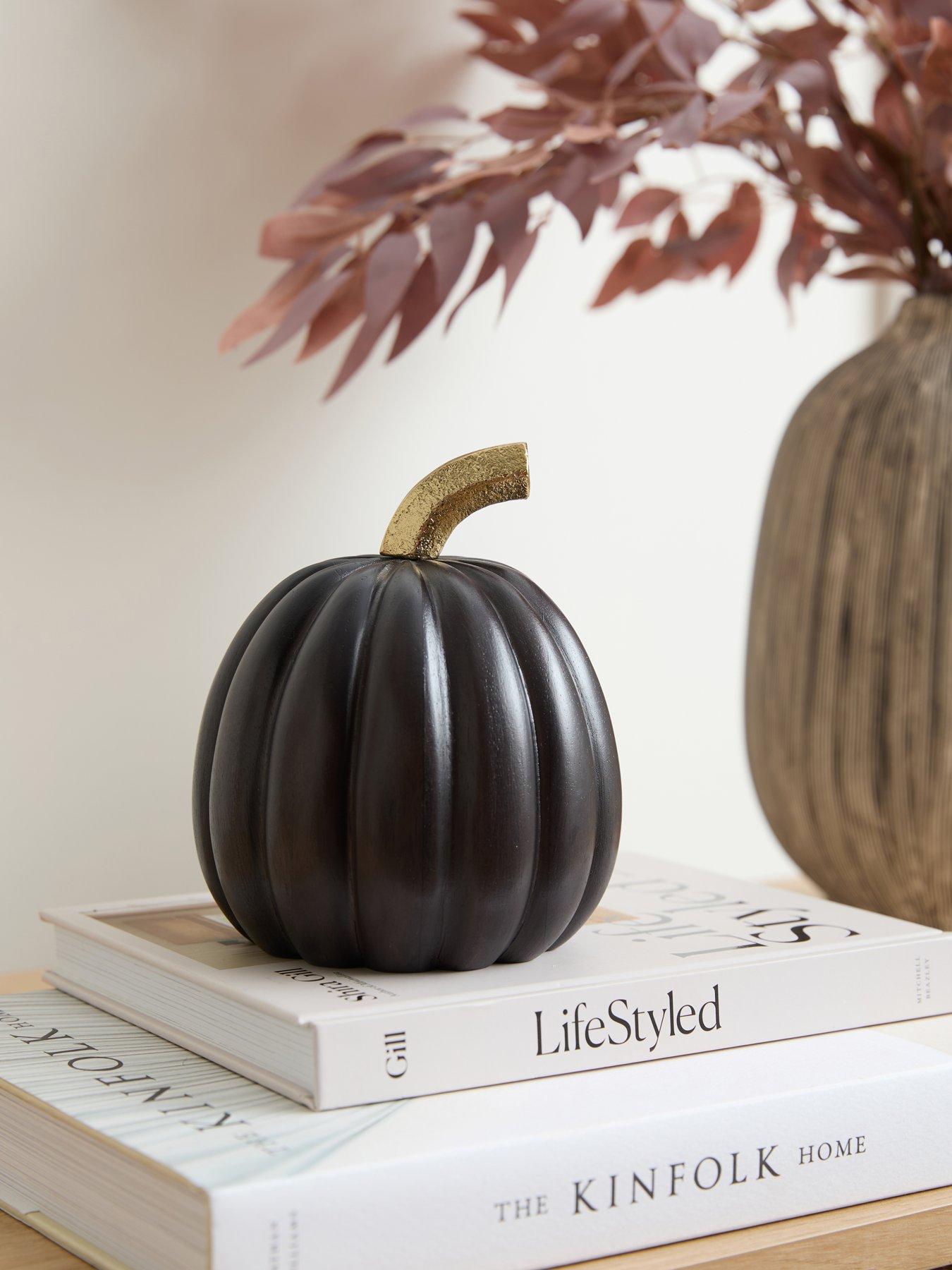 The Very Collection Large Wooden Pumpkin - Black 12.7cm