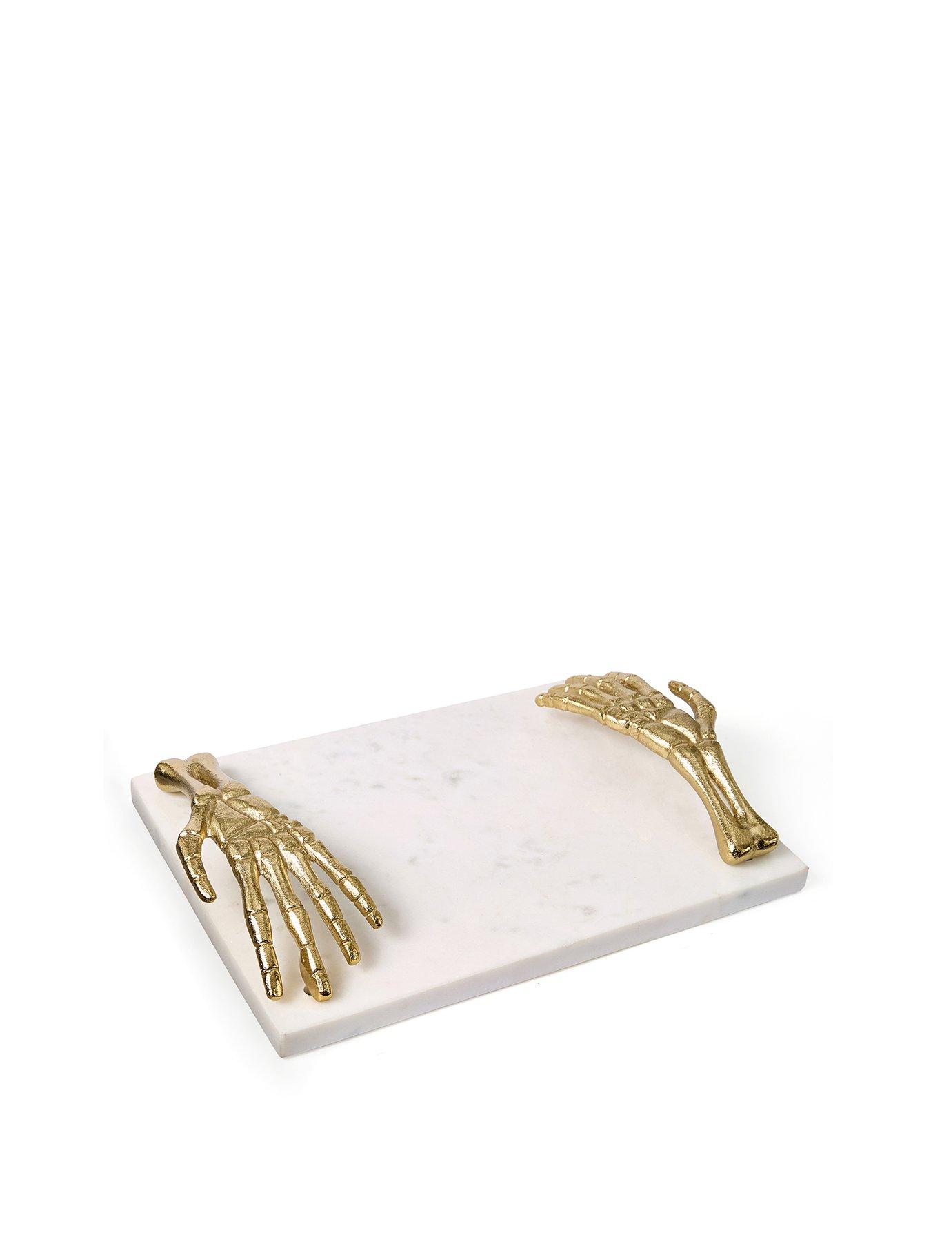 stillFront image of the-very-collection-skeleton-hands-marble-tray-30cm