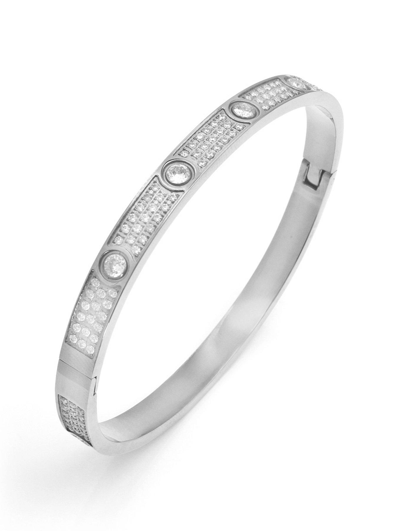 Image 1 of 2 of Say It With Full Cubic Zirconia Stone Bangle - Silver