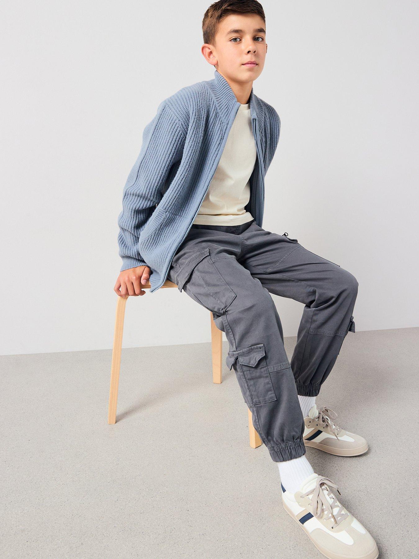  image of v-by-very-boys-zip-through-knitted-cardigan-navy