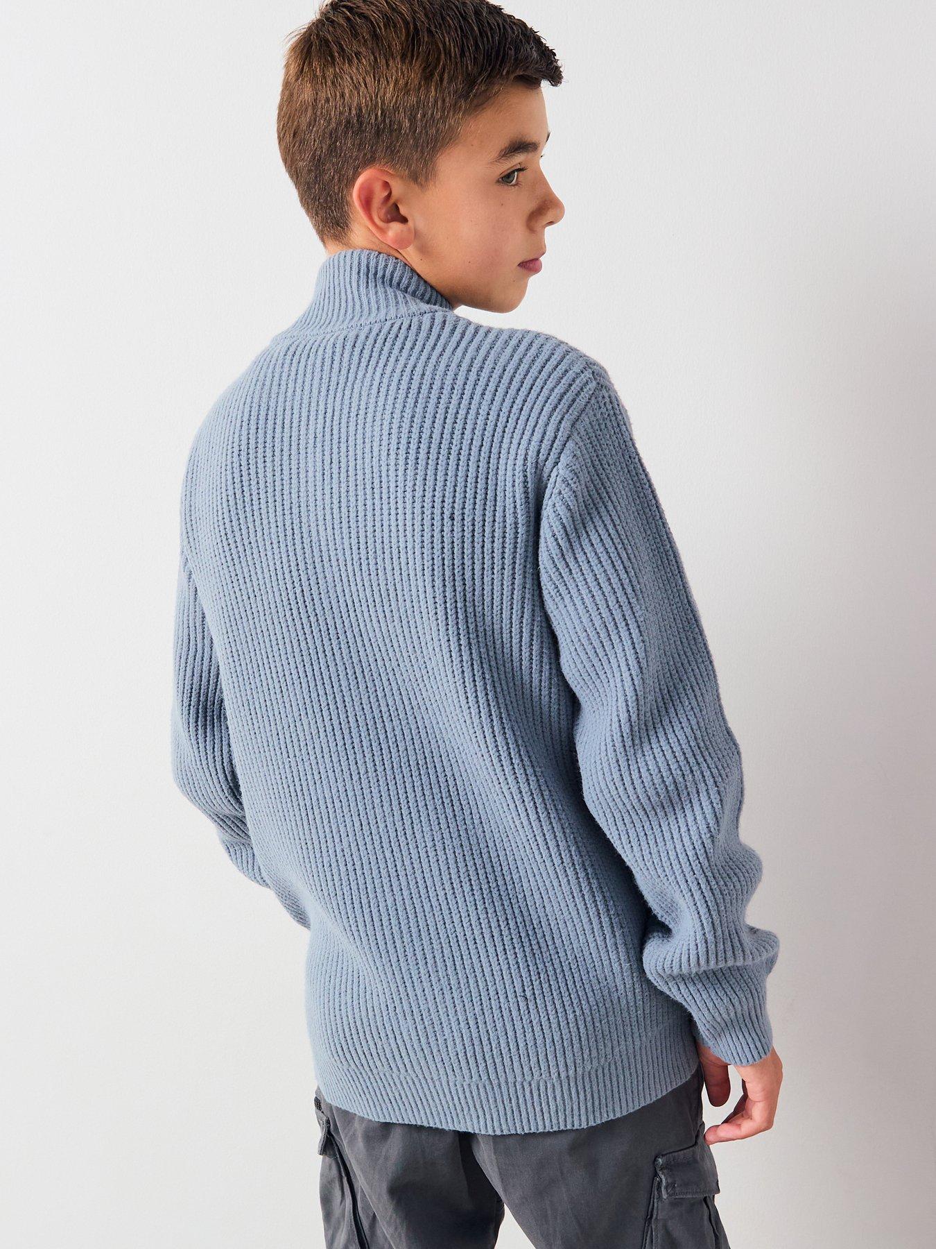  image of v-by-very-boys-zip-through-knitted-cardigan-navy