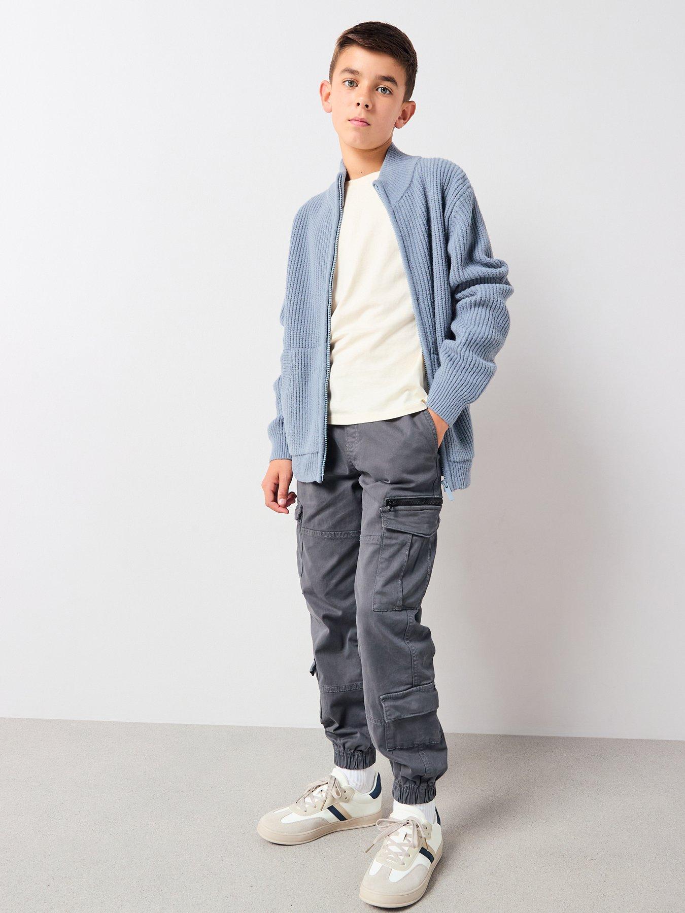  image of v-by-very-boys-zip-through-knitted-cardigan-navy