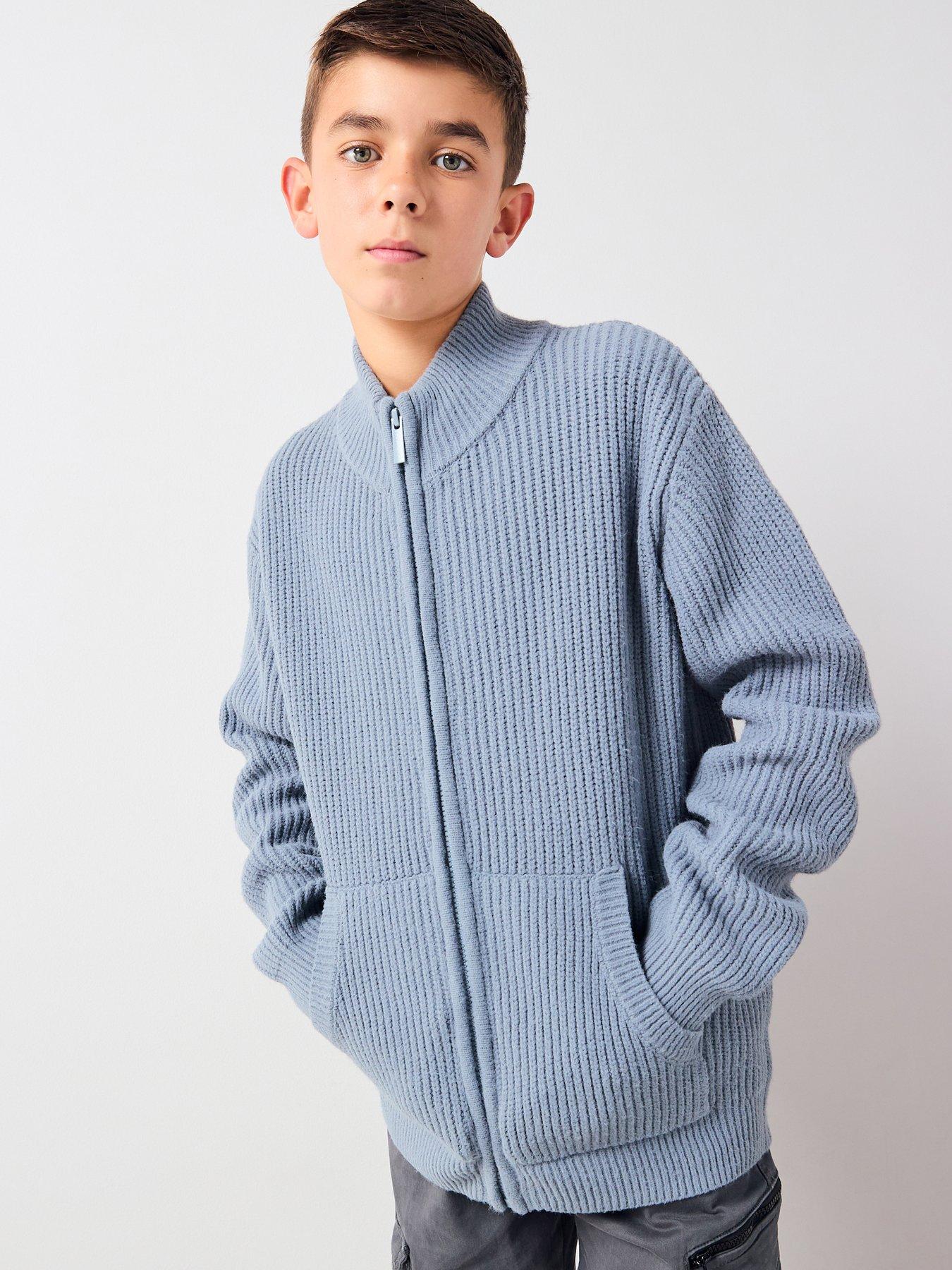  image of v-by-very-boys-zip-through-knitted-cardigan-navy