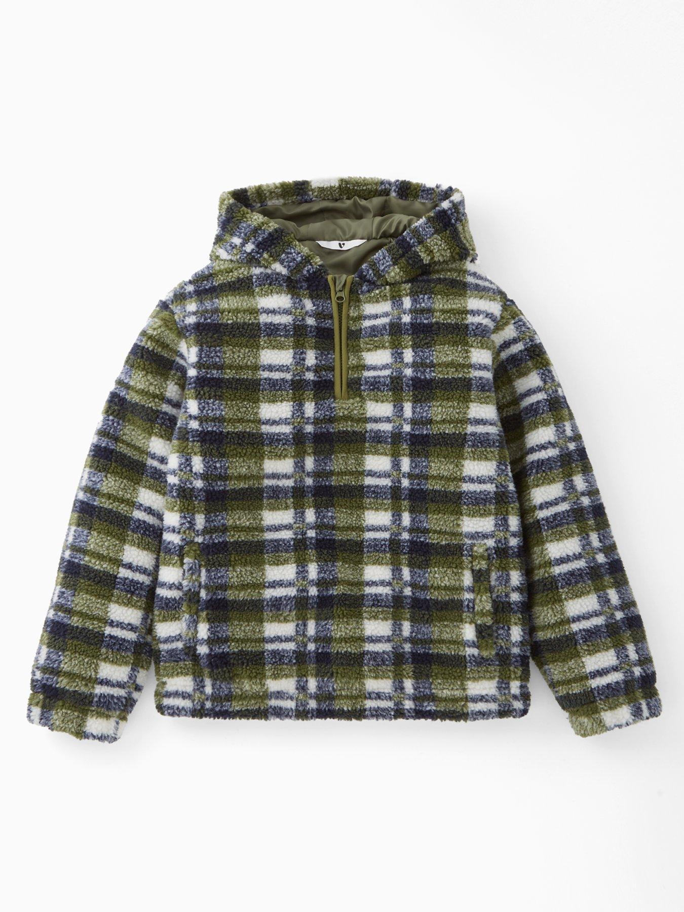 undefined Boys Check Borg Hooded Jacket - Green