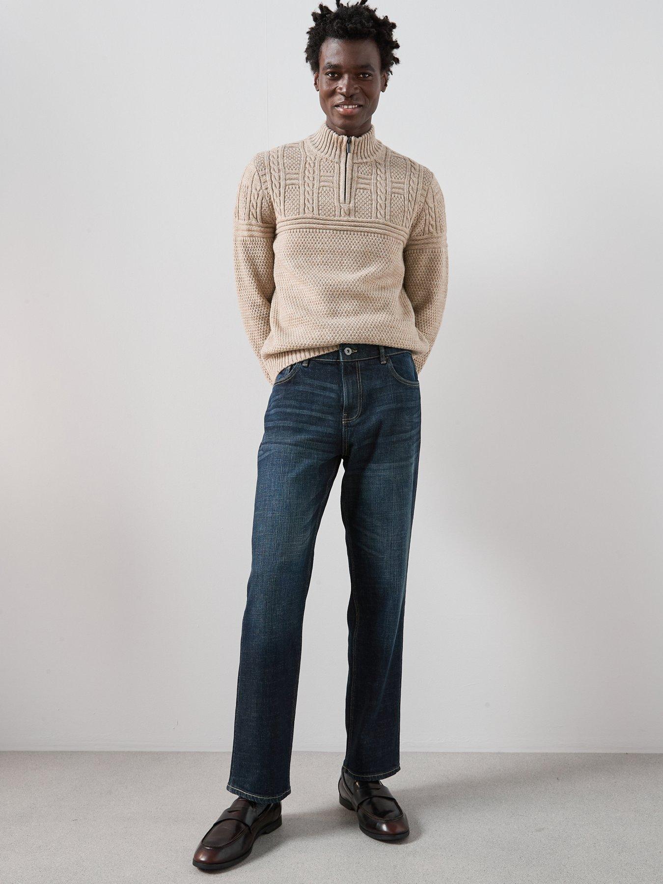 Image 3 of 7 of The Very Collection Cross Hatch Straight Fit Jeans - Dark Blue