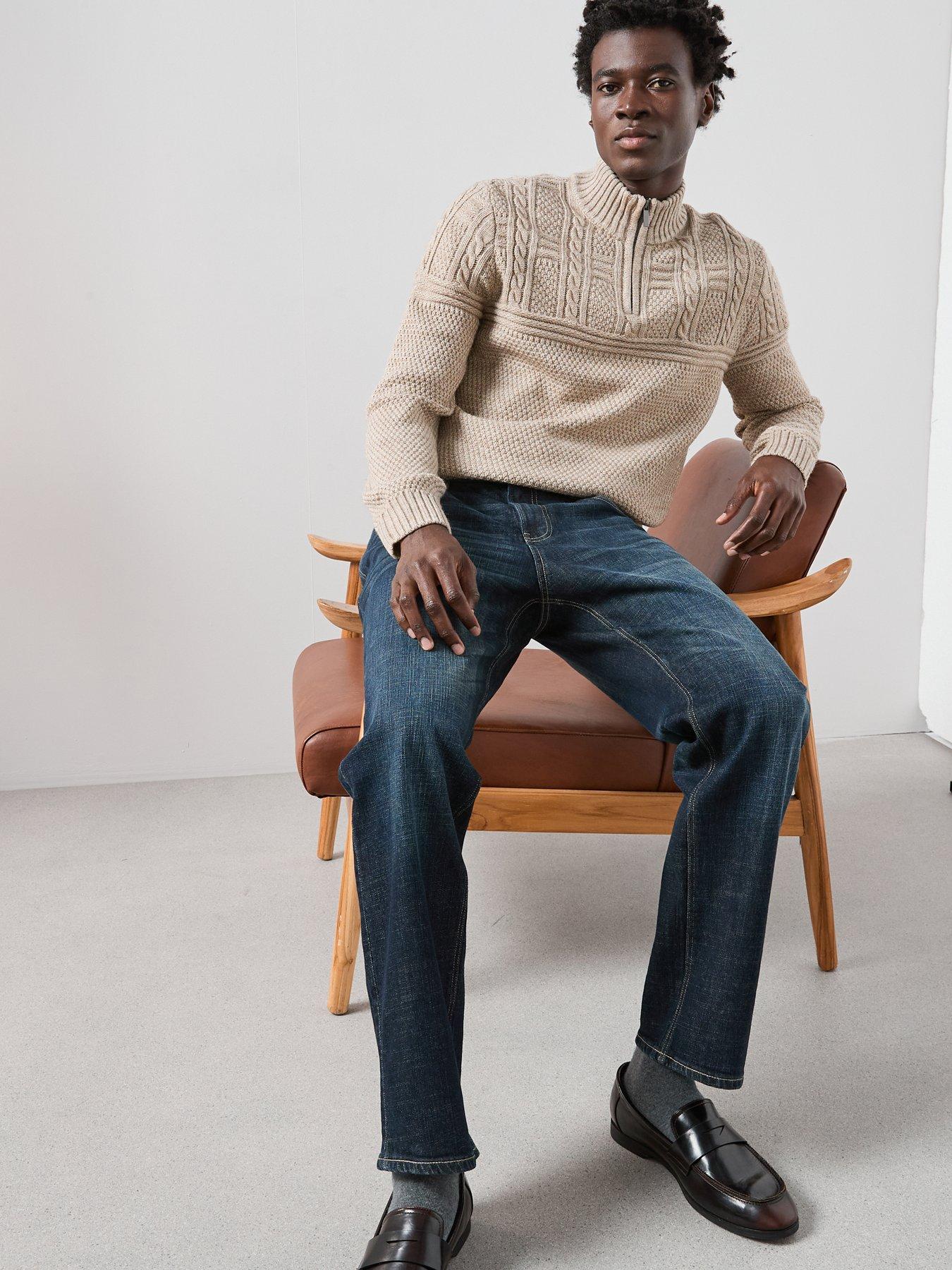 Image 4 of 7 of The Very Collection Cross Hatch Straight Fit Jeans - Dark Blue