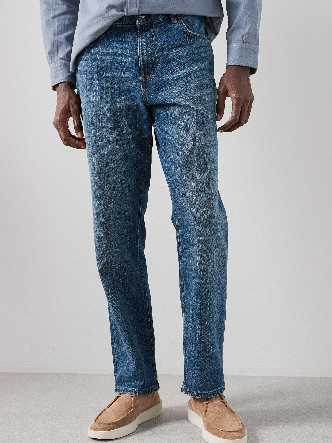 The Very Collection Cross Hatch Straight Fit Jean - Mid Wash Blue