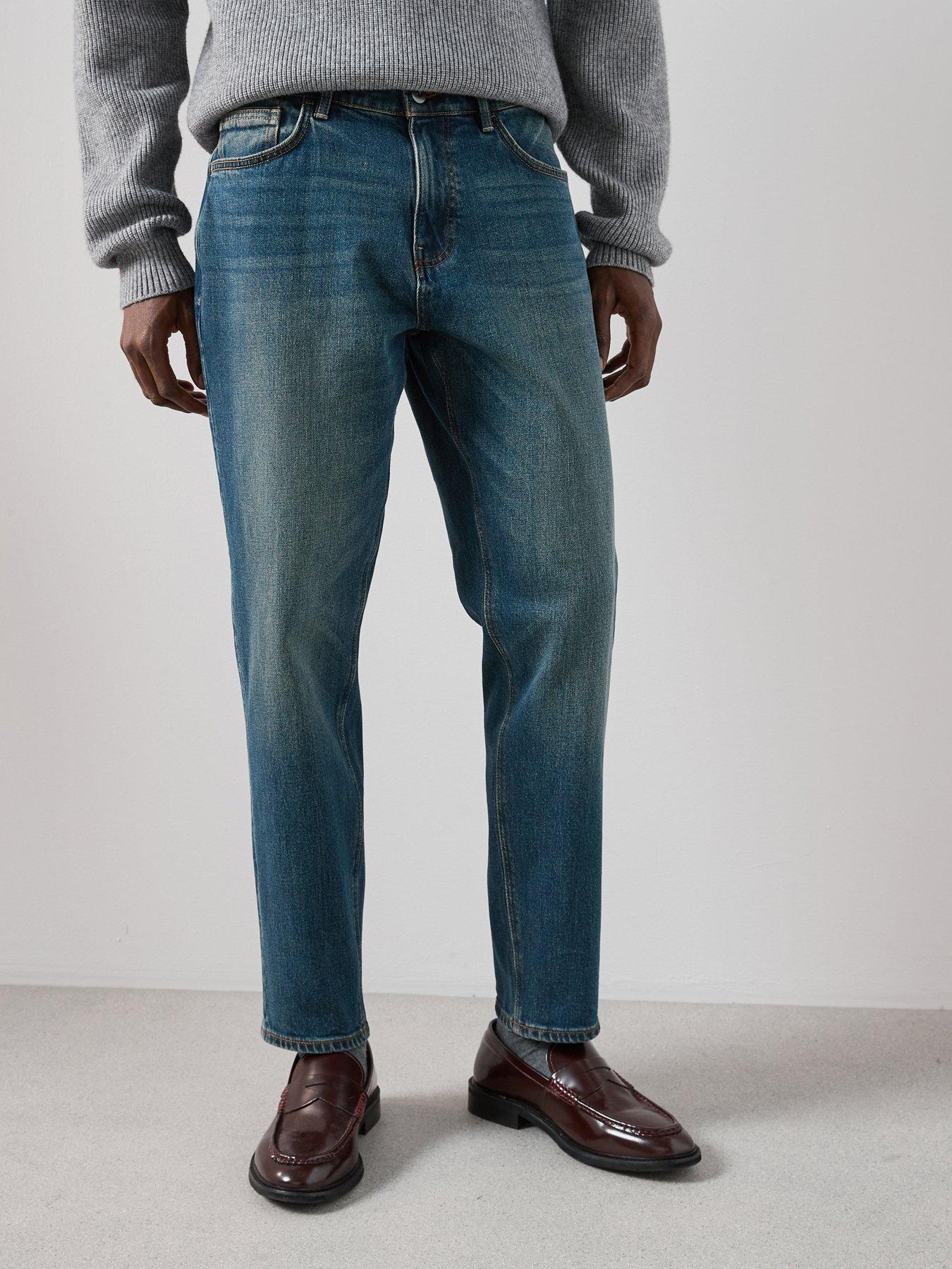 Image 1 of 7 of The Very Collection Weft Dye Straight Tapered Fit Jeans - Vintage Dark Wash