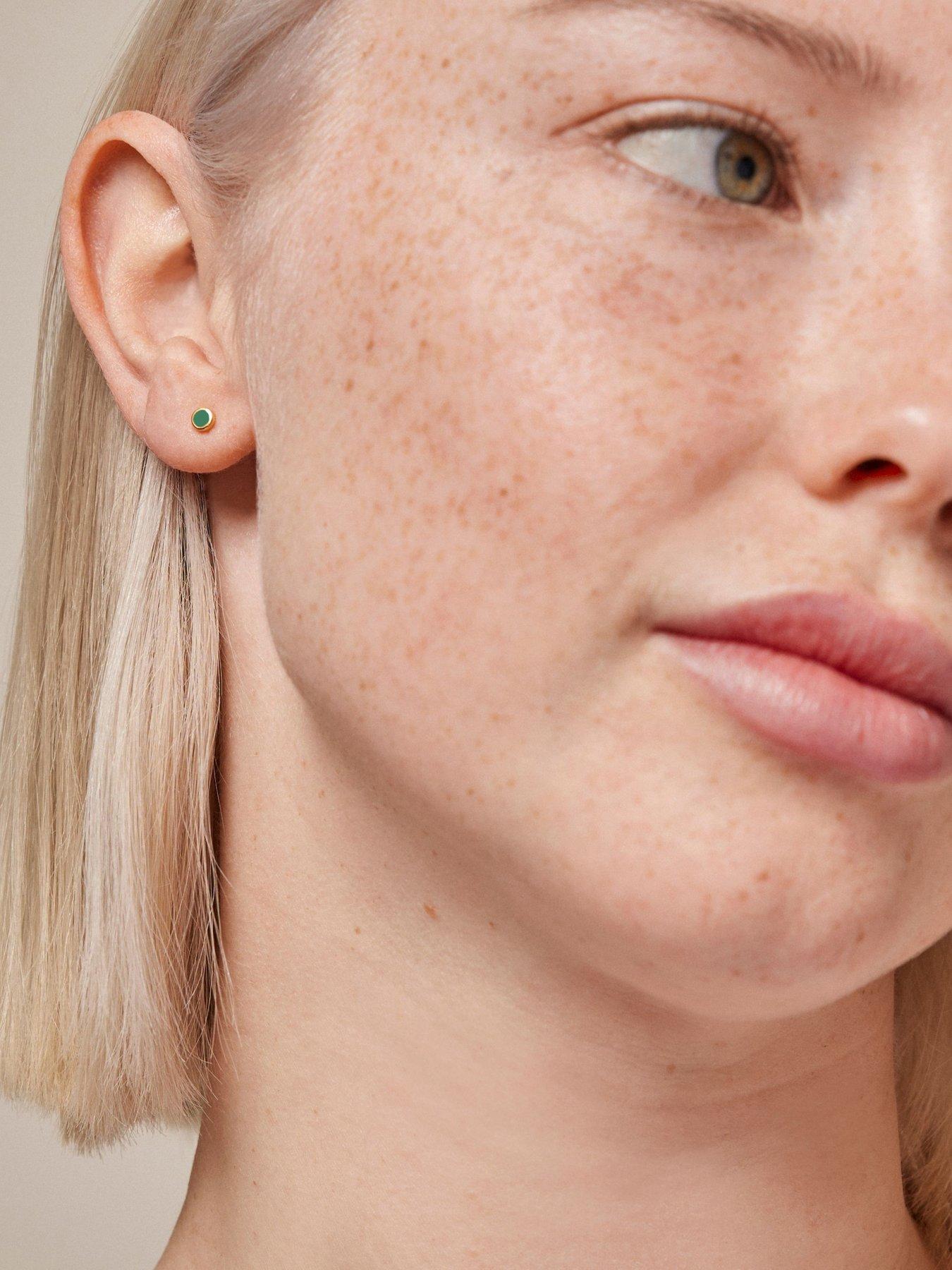 Image 2 of 3 of ENAMEL Copenhagen Enamel Petrol Green Dot Gold Plated Sterling Silver Studs