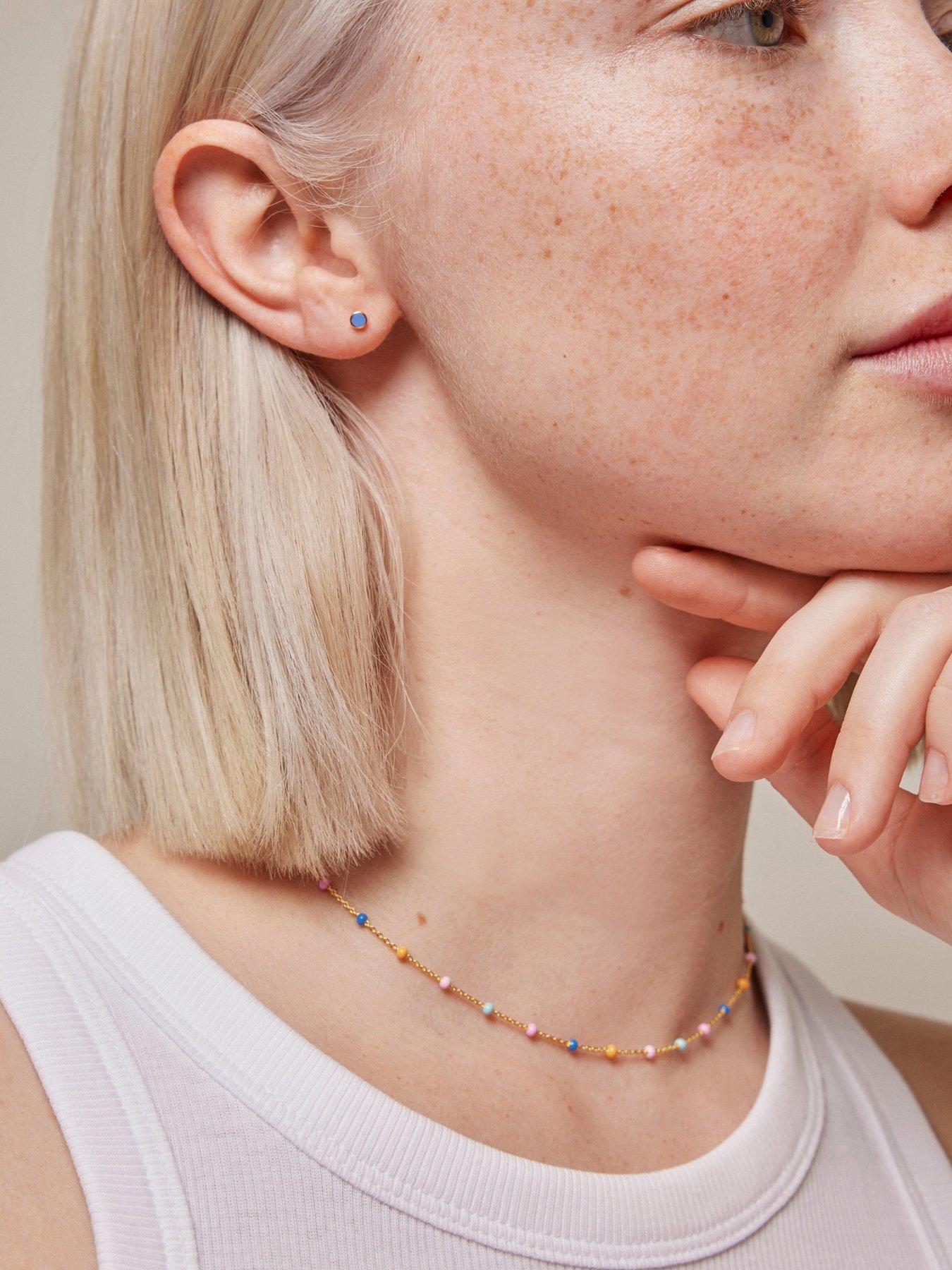 Image 2 of 3 of ENAMEL Copenhagen Enamel Cornflower Dot Gold Plated Sterling Silver Studs