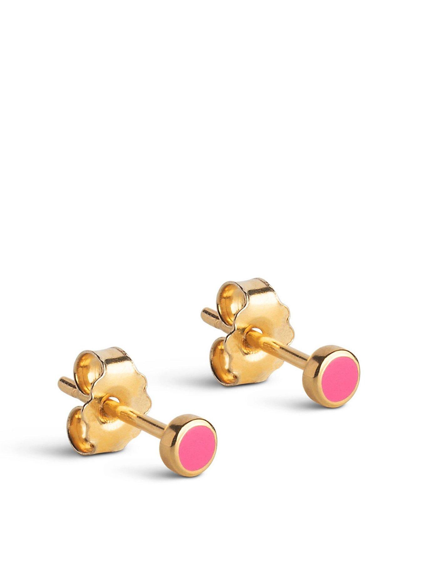 undefined Enamel Pink Dot Gold Plated Sterling Silver Studs