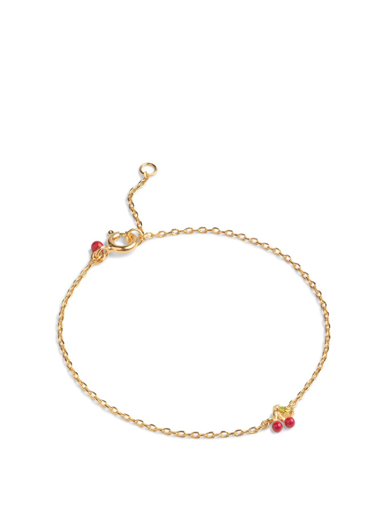 undefined Red Cherry Gold Plated Sterling Silver Bracelet
