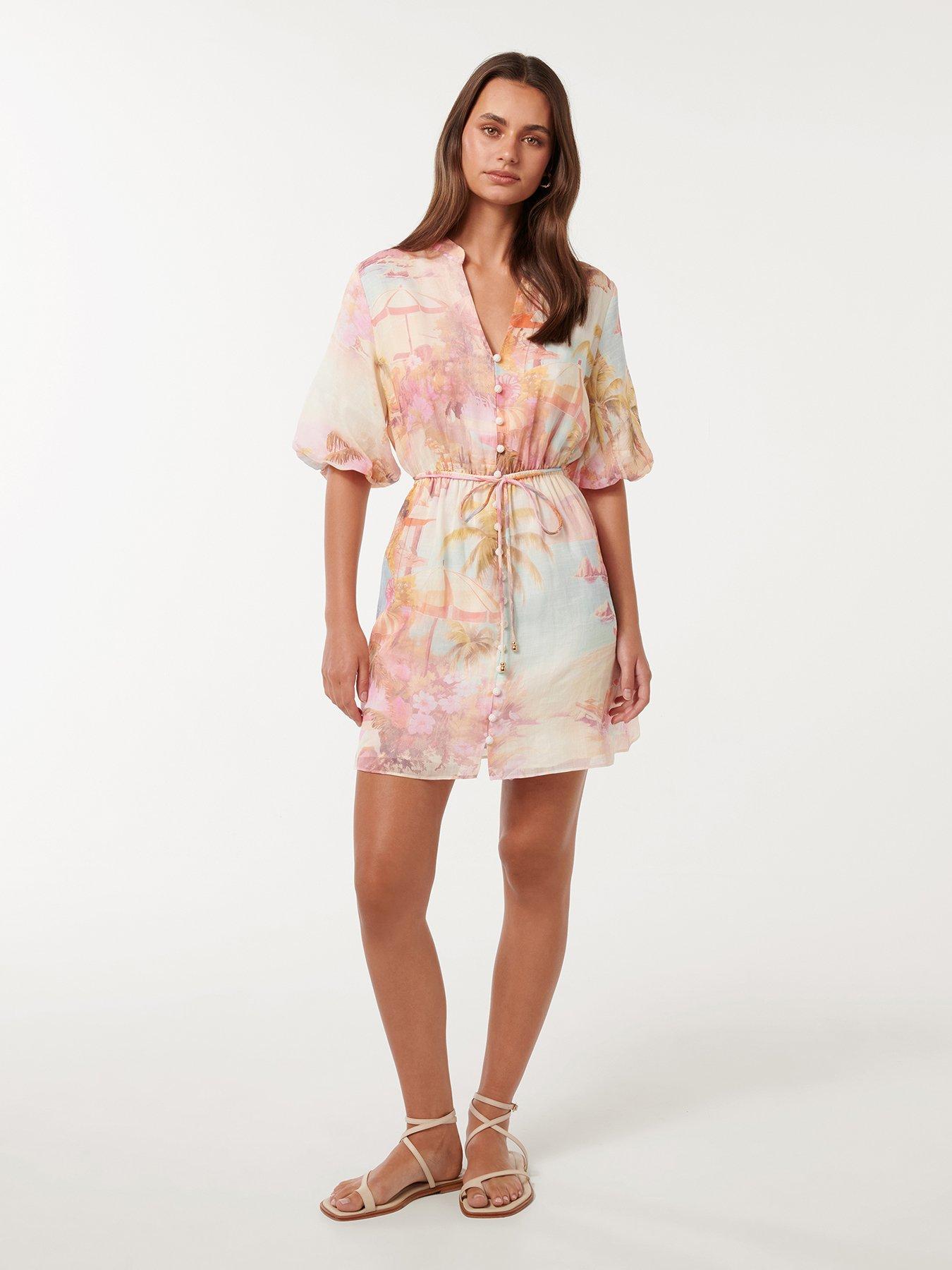 Forever New Franny Mini Shirt Italian Print Dress - Pink
