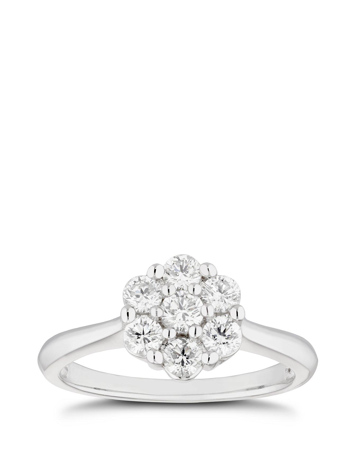  image of ernest-jones-platinum-050ct-flower-cluster-with-plain-shoulders