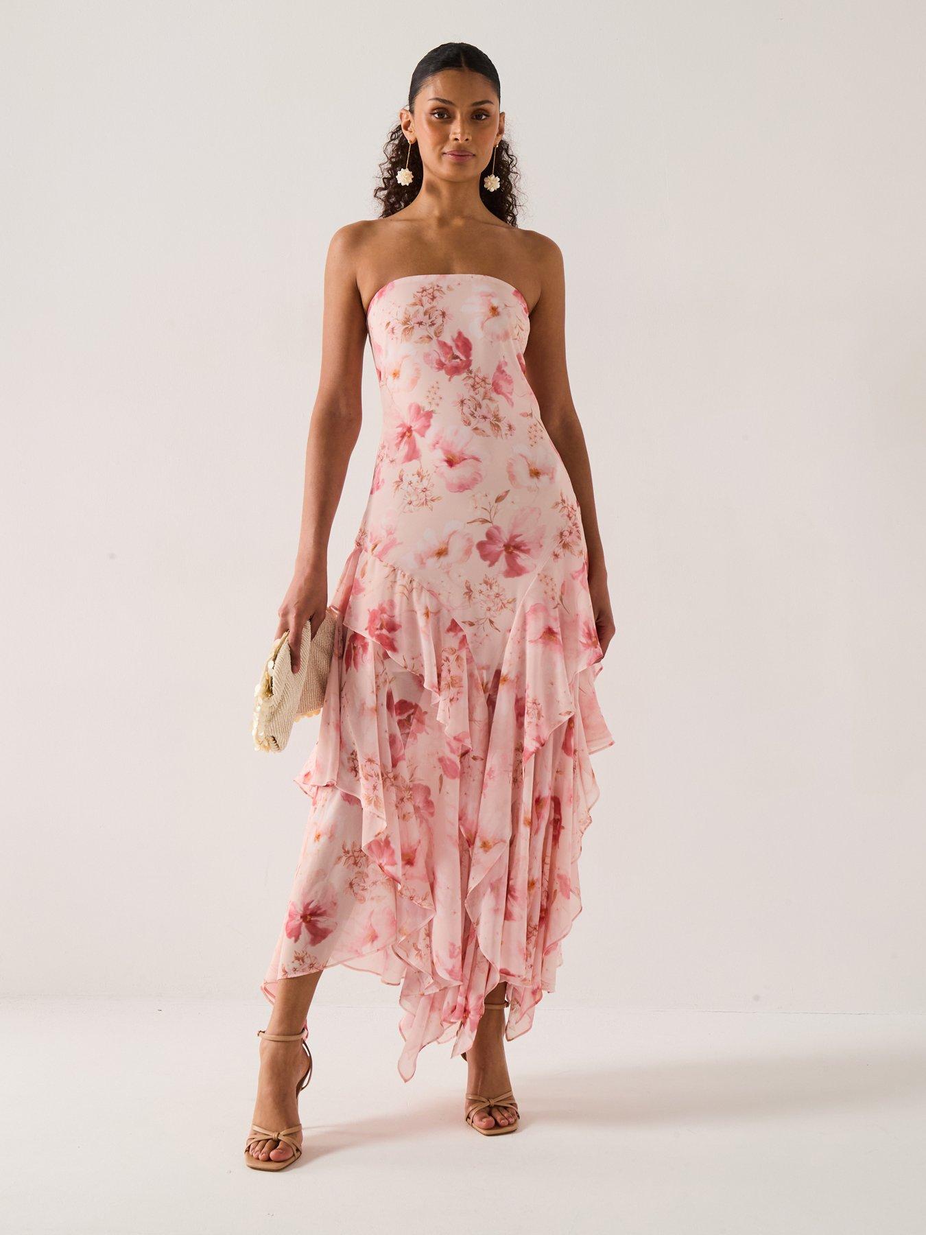Forever New Sharpay Sheer Floral Ruffle Dress - Pink