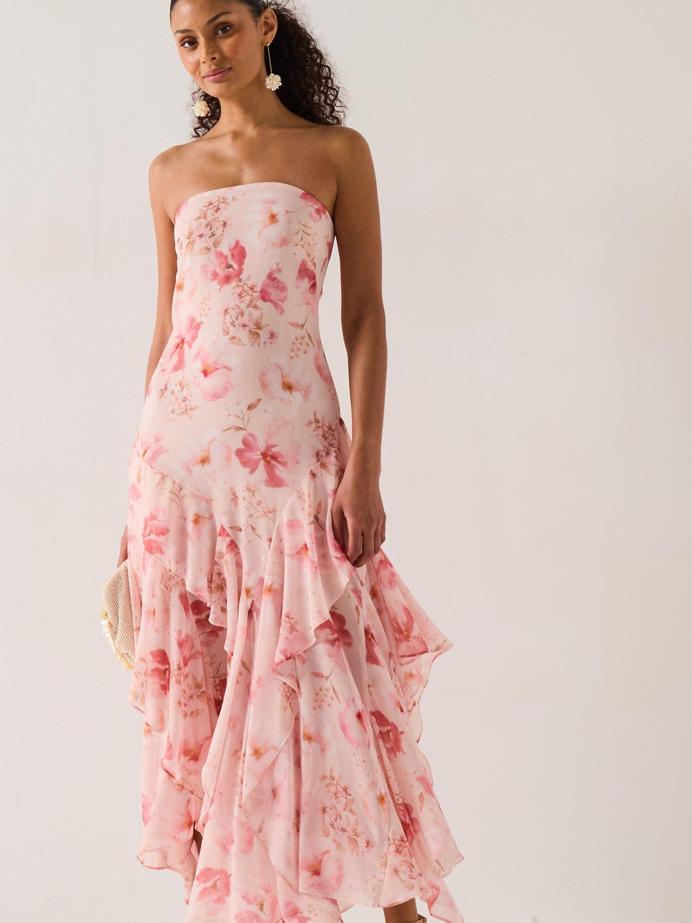strapless open back dress Pink Bardot Split Sleeve Dress main image 1