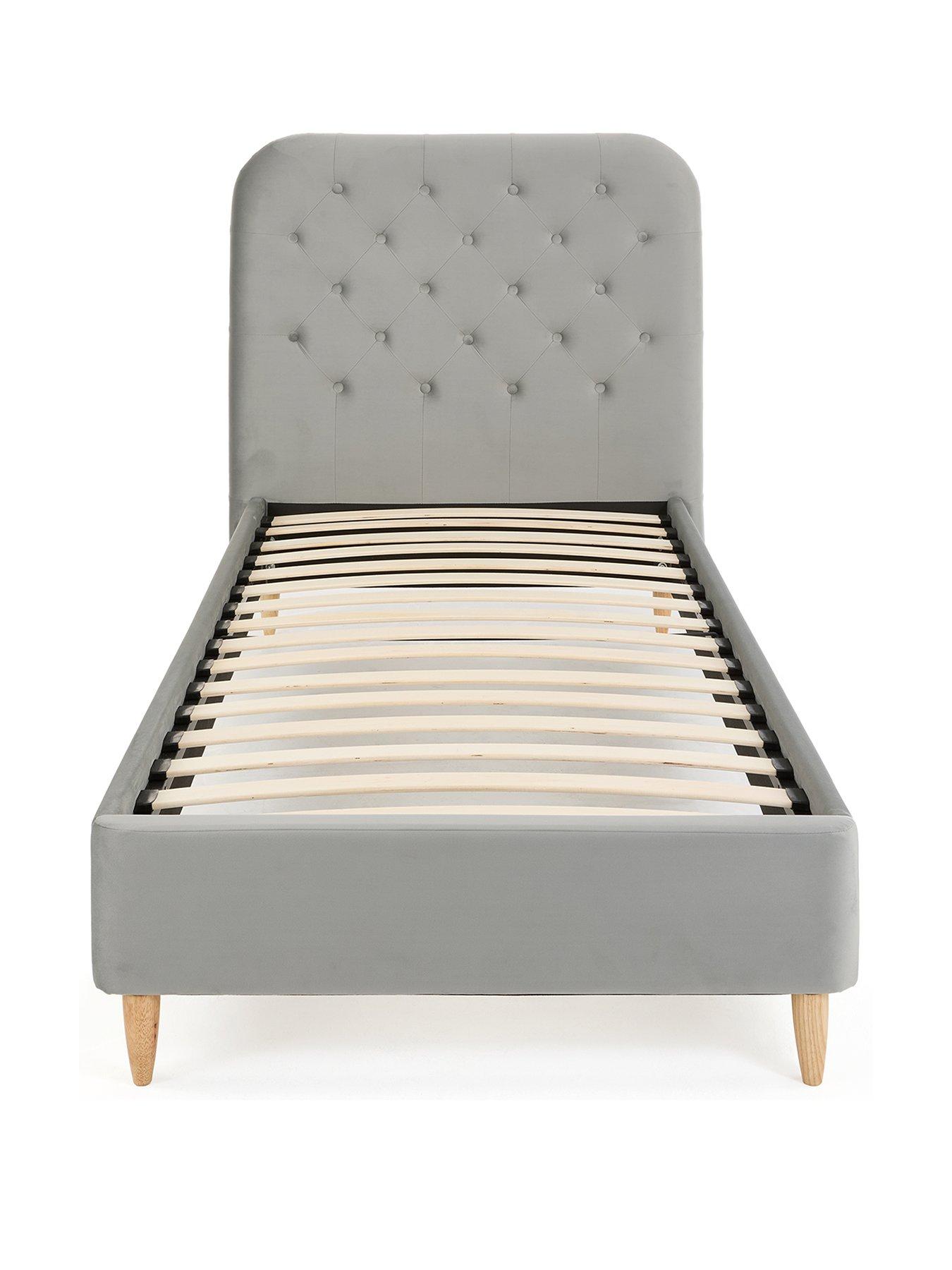 Image 2 of 7 of Very Home Freya Velvet Fabric Single Kids Bed Frame and Headboard with Mattress Options (Buy &amp; SAVE!) - Grey&nbsp;- FSC&reg; Certified