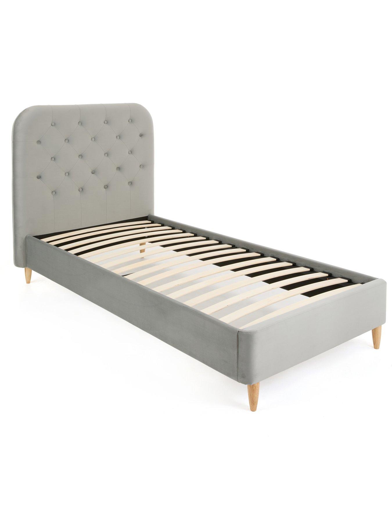 Image 3 of 7 of Very Home Freya Velvet Fabric Single Kids Bed Frame and Headboard with Mattress Options (Buy &amp; SAVE!) - Grey&nbsp;- FSC&reg; Certified