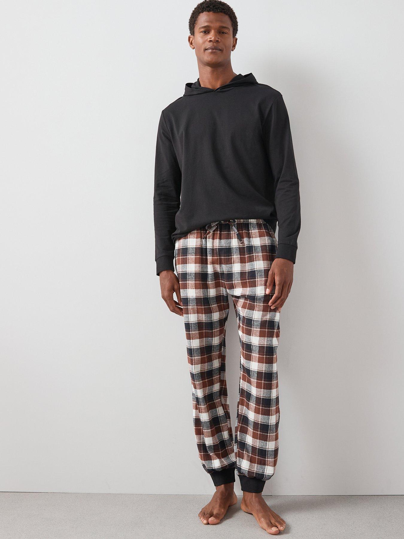 undefined Hooded Brushed Check Lounge Set - Brown Check/Grey