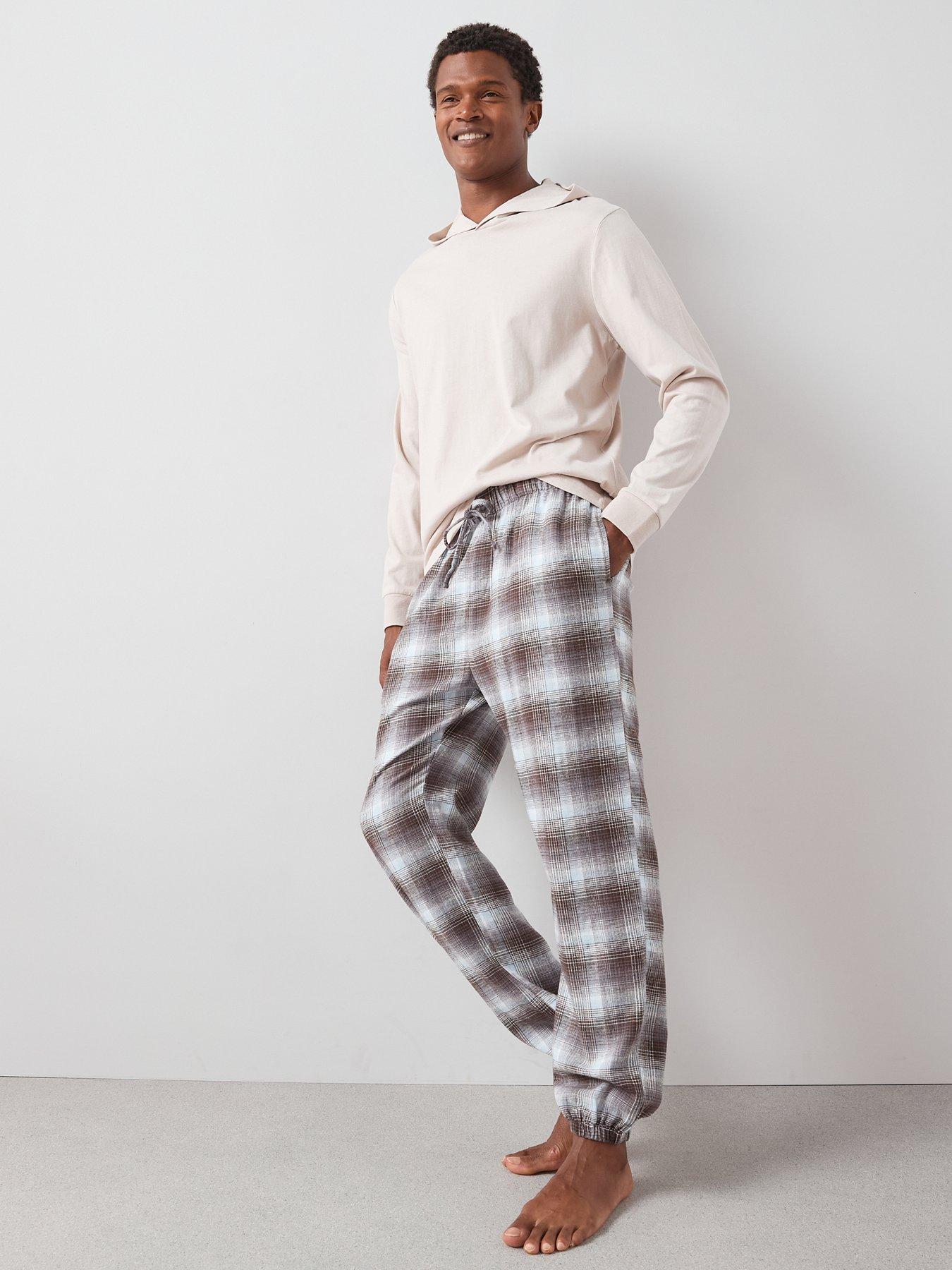 undefined Hooded Brushed Check Lounge Set - Brown