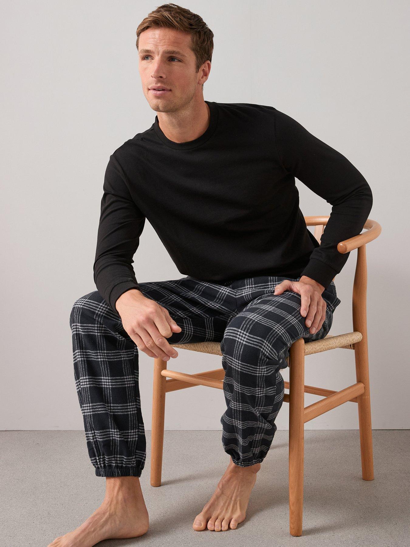 Image 1 of 6 of The Very Collection Soft Touch Check Crew Lounge Set - Black