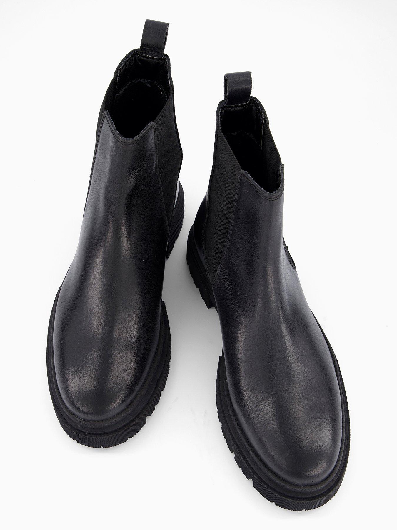  image of the-very-collection-leather-cleated-chelsea-boots-black