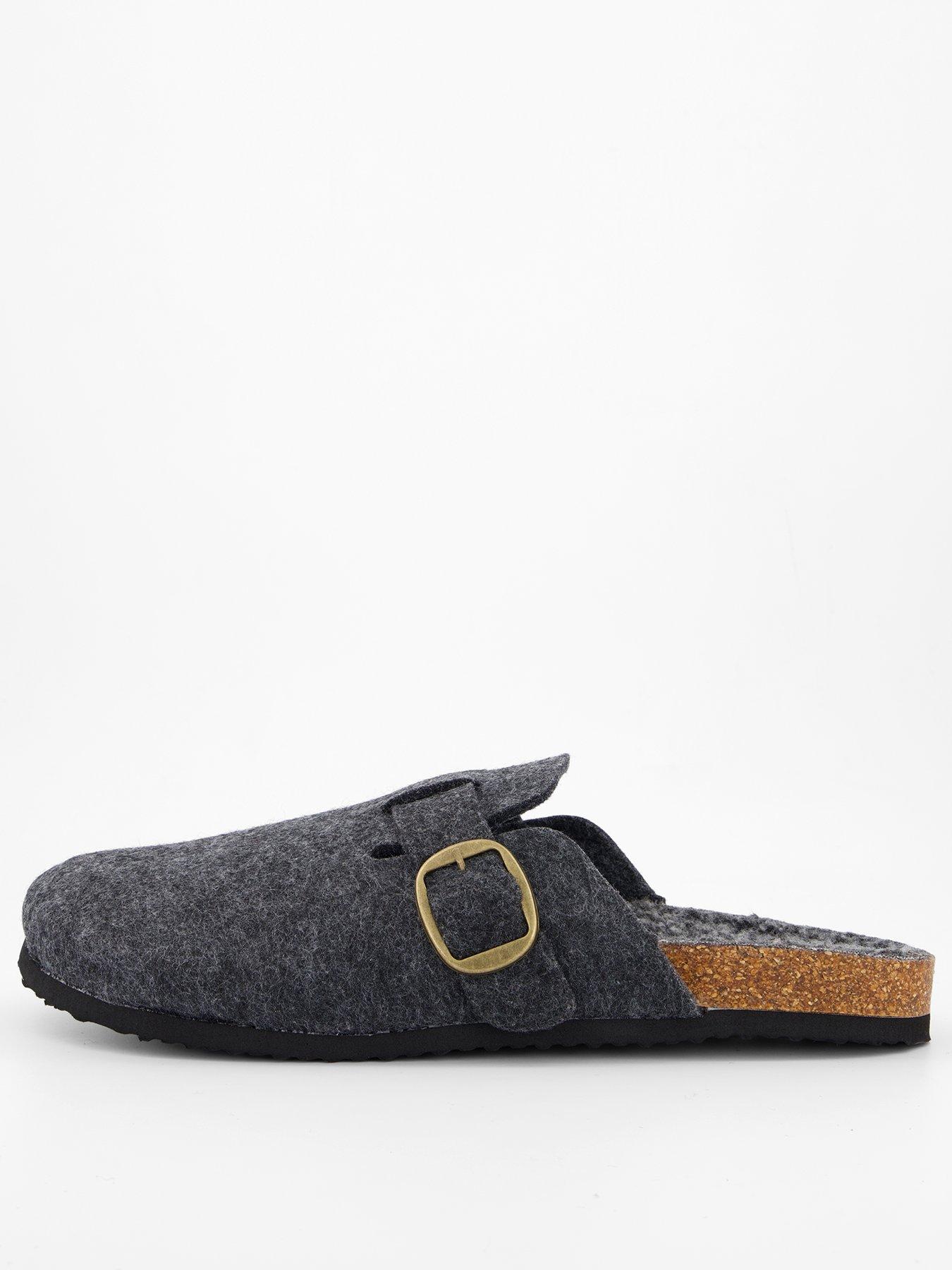 The Very Collection Buckle Mule Slippers - Charcoal