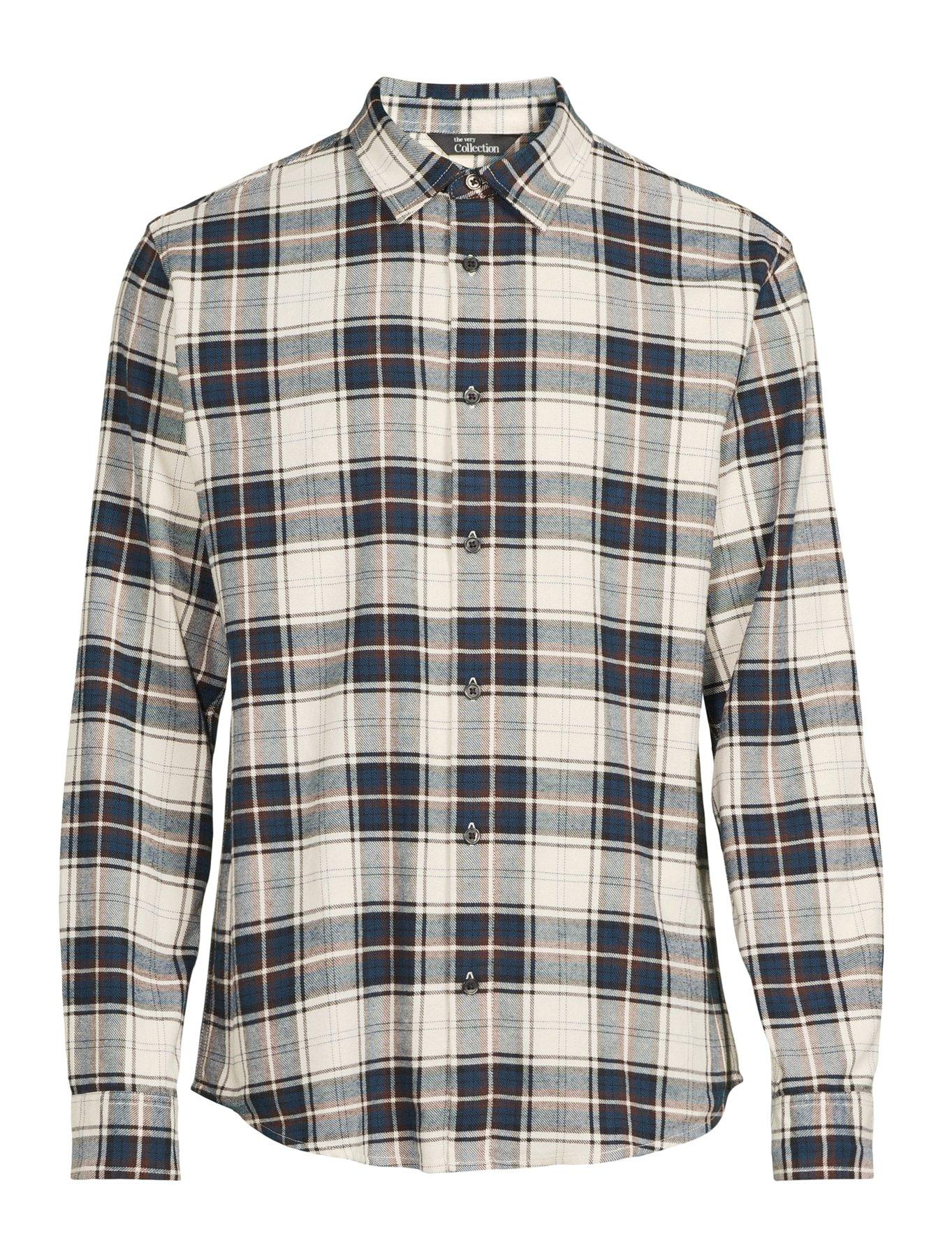 Image 7 of 7 of The Very Collection Checked Flannel Shirt - Navy/Beige