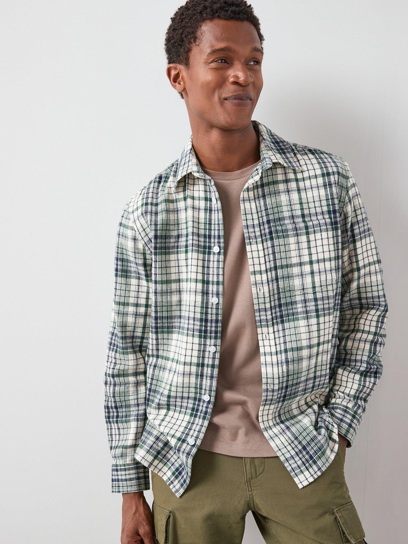 undefined Brushed Cotton Check Flannel Shirt - Green
