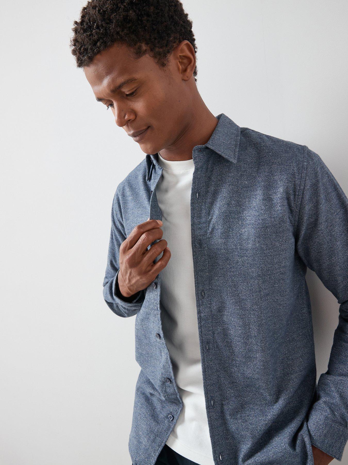 The Very Collection Pure Cotton Brushed Grindle Shirt - Navy