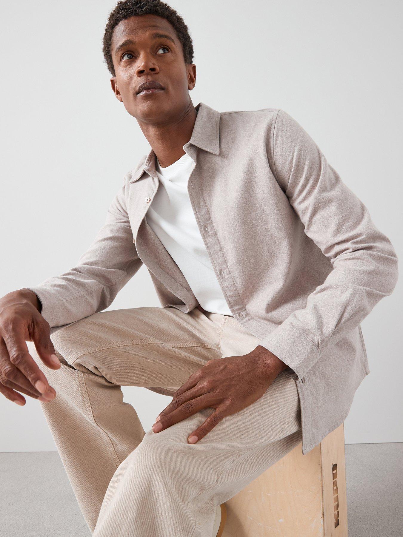 Image 1 of 6 of The Very Collection Pure Cotton Brushed Grindle Shirt - Beige