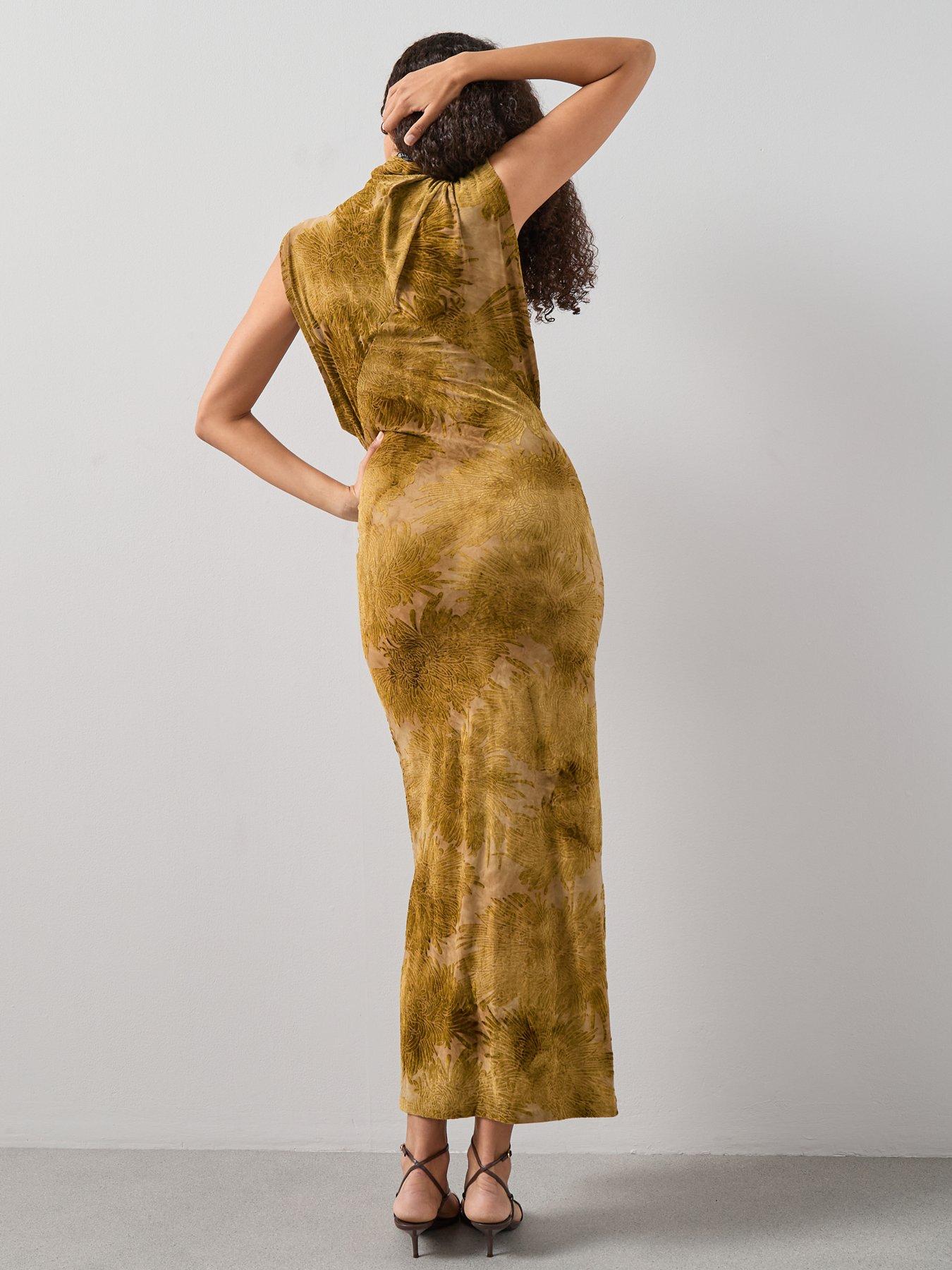 stillFront image of the-very-collection-high-neck-burn-out-dropped-shoulder-midi-dress-black