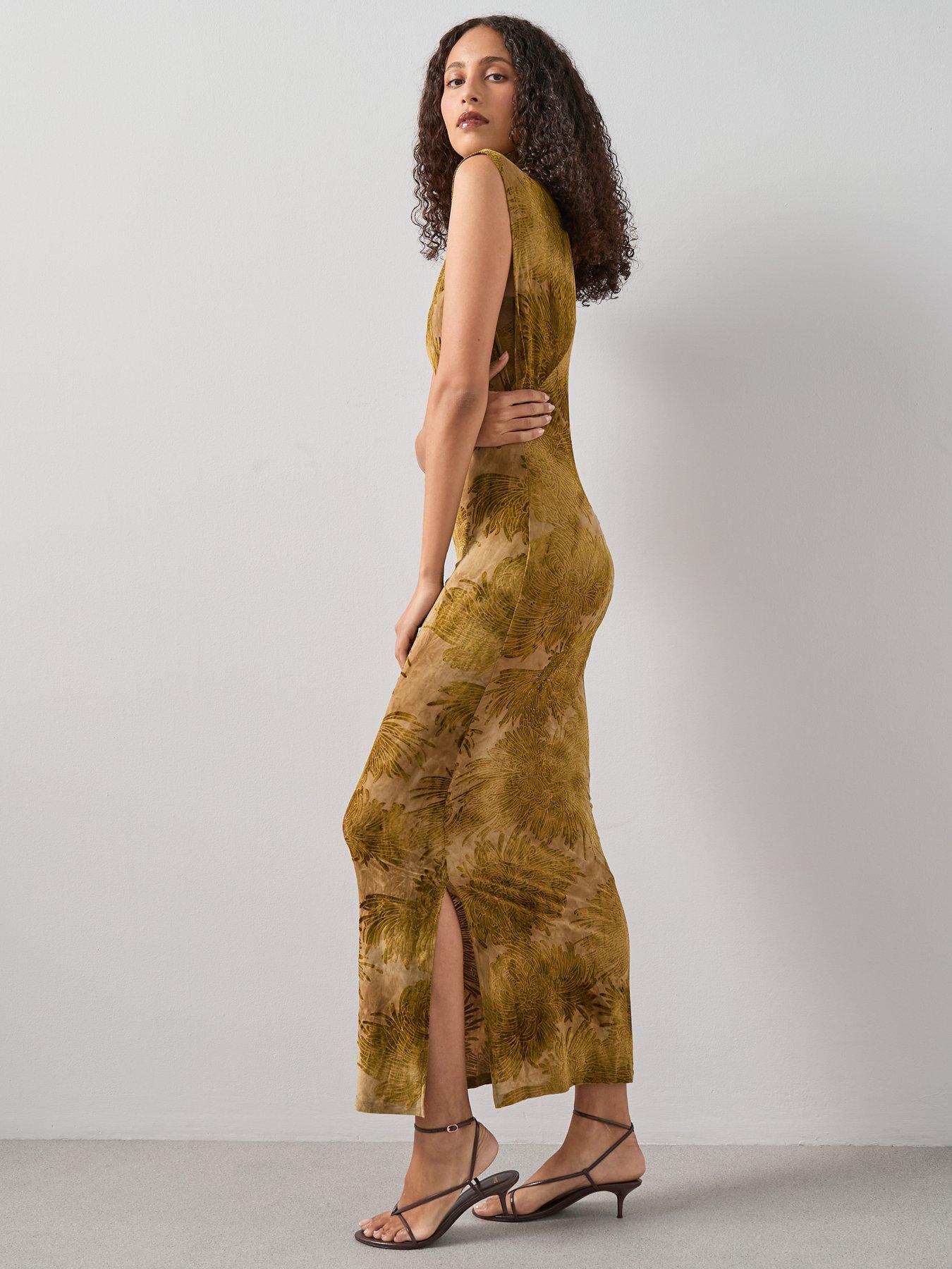  image of the-very-collection-high-neck-burn-out-dropped-shoulder-midi-dress-black