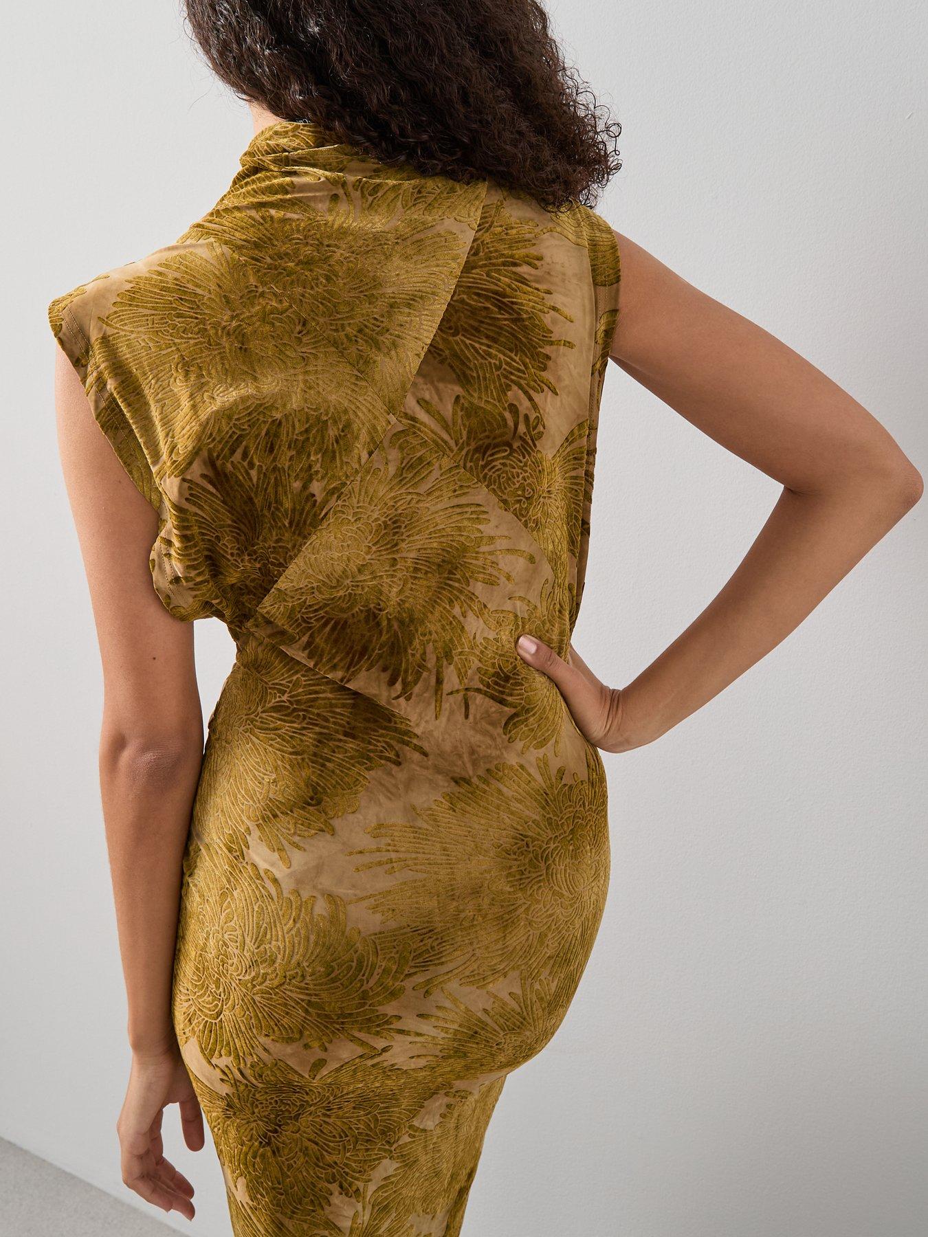 Image 5 of 7 of The Very Collection High Neck Burn Out Dropped Shoulder Midi Dress - Green